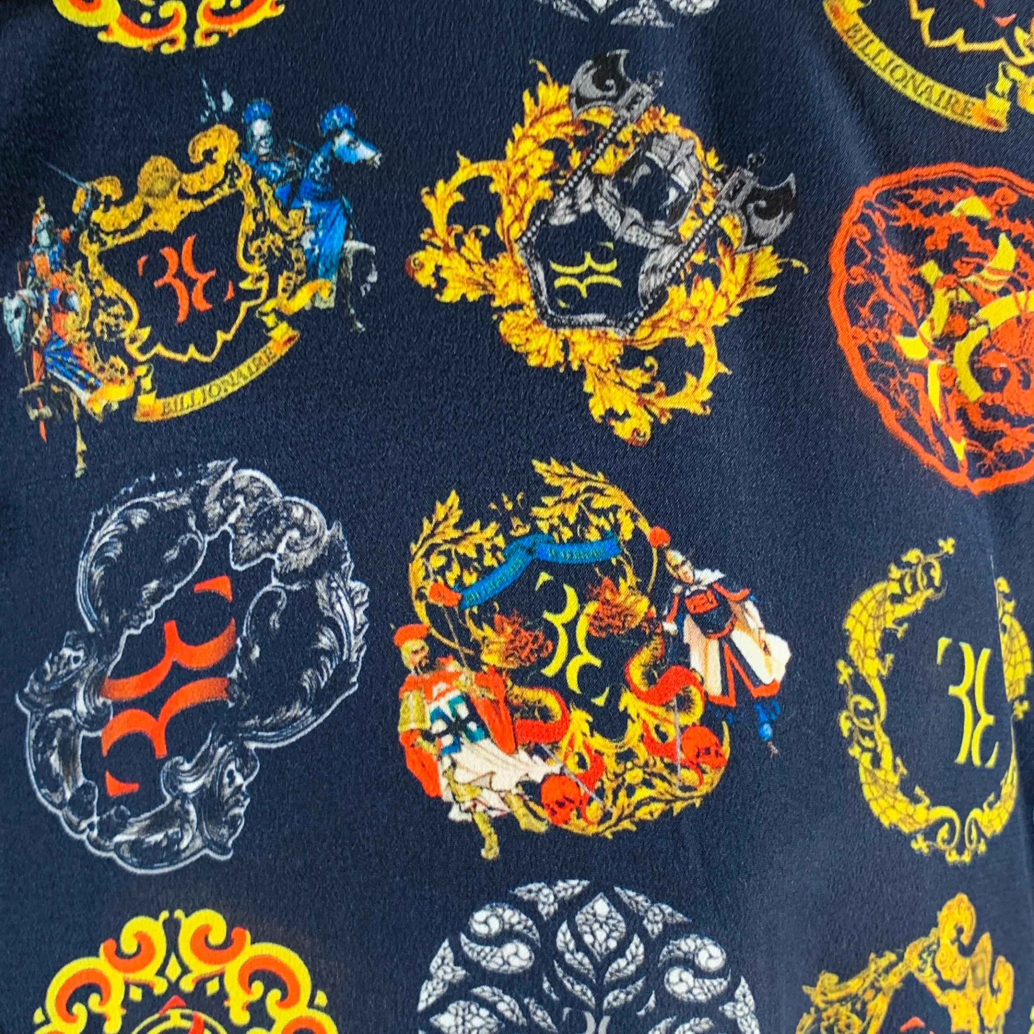 BILLIONAIRE COUTURE Size XL Navy Multi-Color Print Silk Long Sleeve Shirt - Image 2