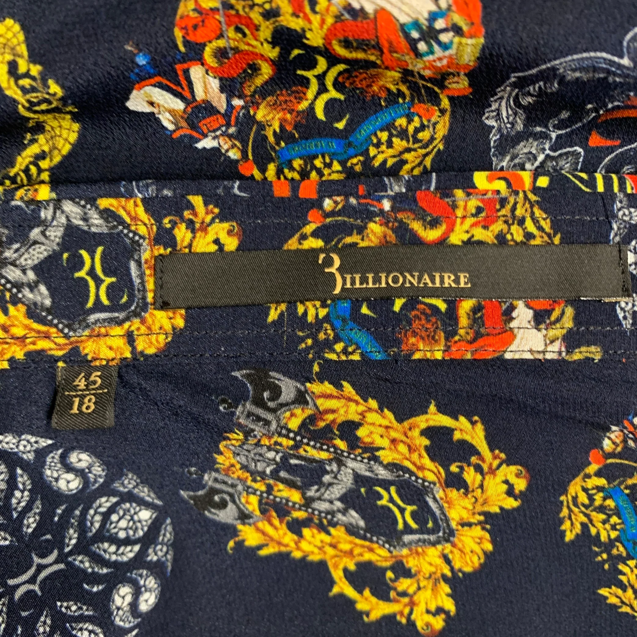 BILLIONAIRE COUTURE Size XL Navy Multi-Color Print Silk Long Sleeve Shirt - Image 5