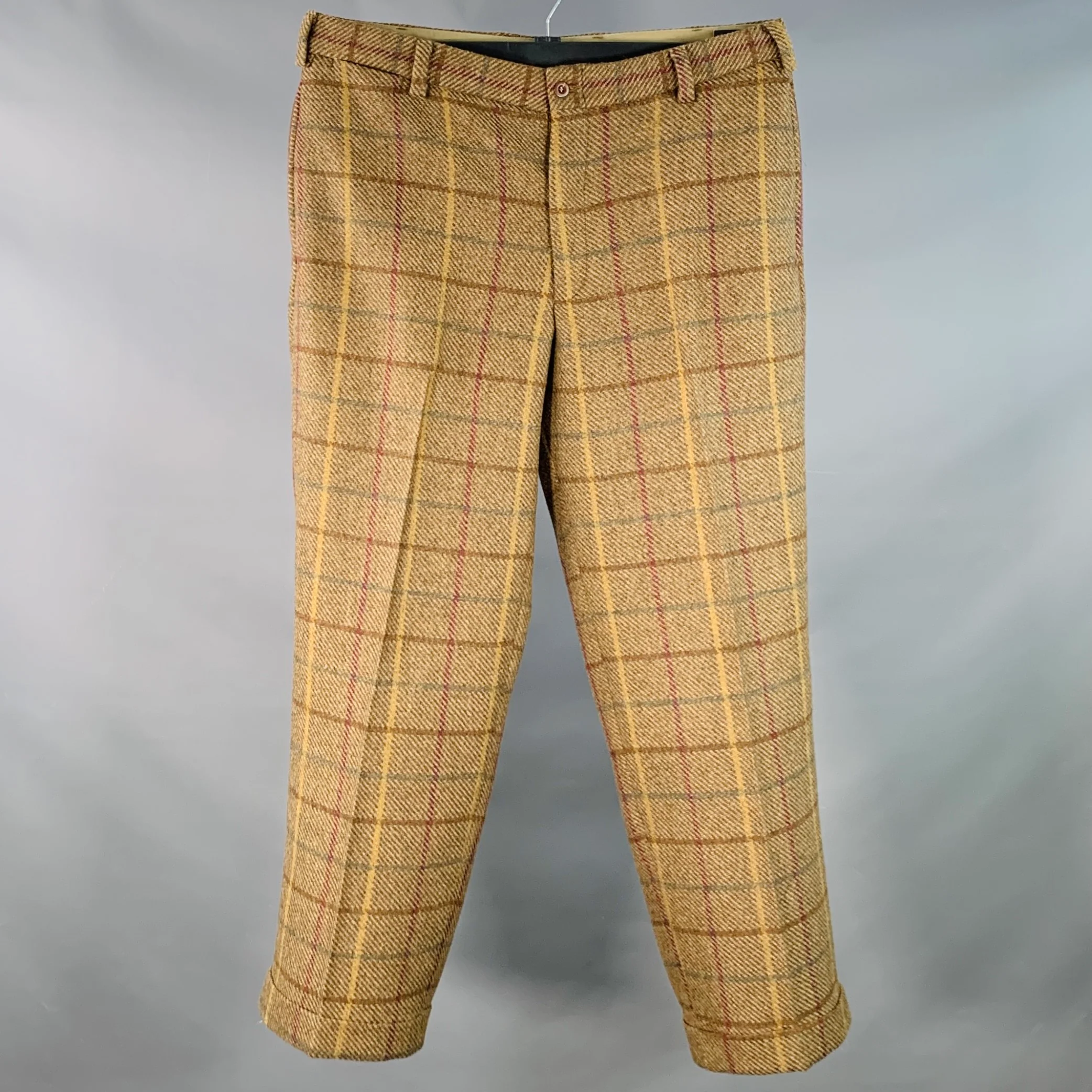 BILLS KHAKIS Size 38 Tan Multi Color Plaid Wool Flat Front Dress Pants