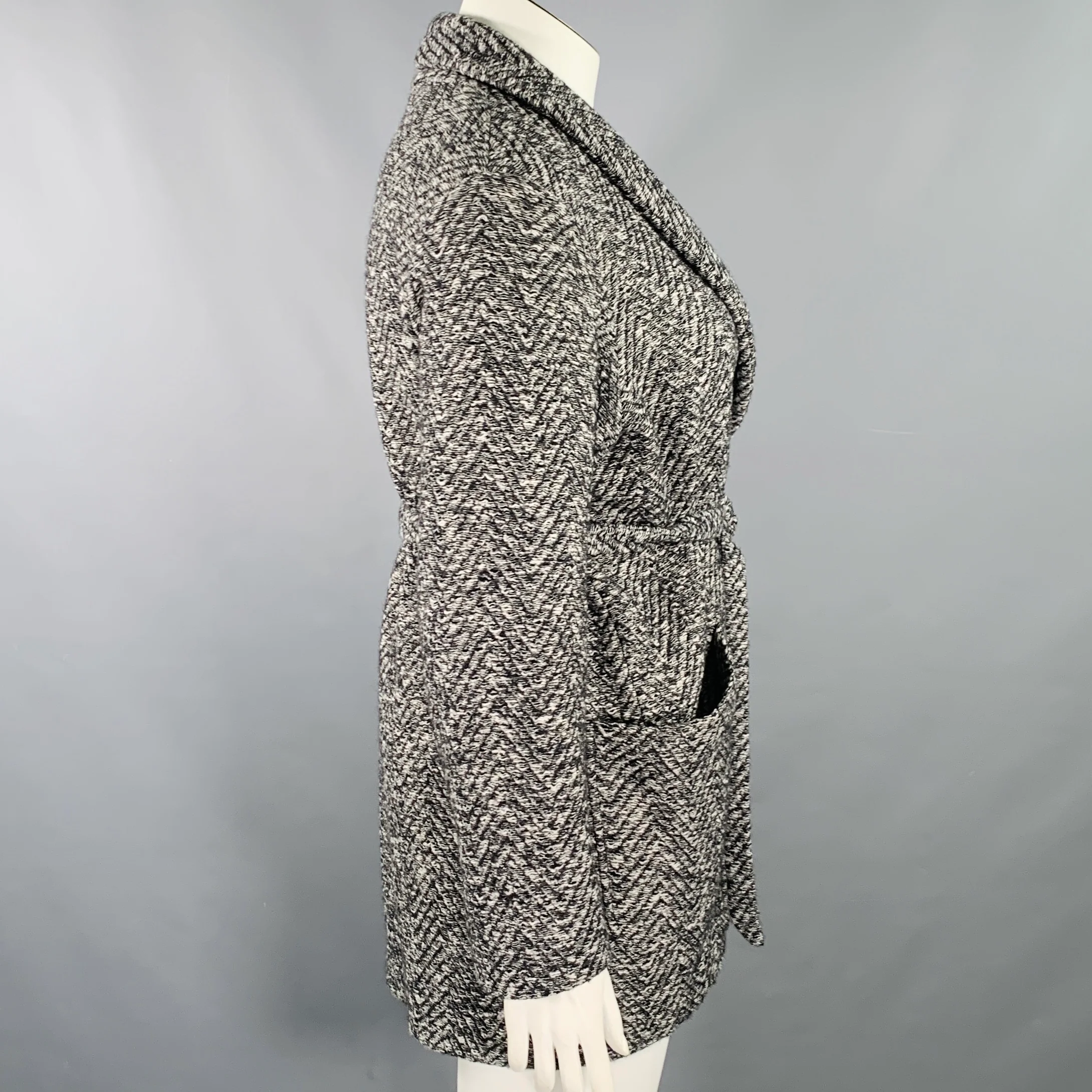 BILLY REID Size L Grey Black Wool Cotton Herringbone Belted Jacket - Image 3