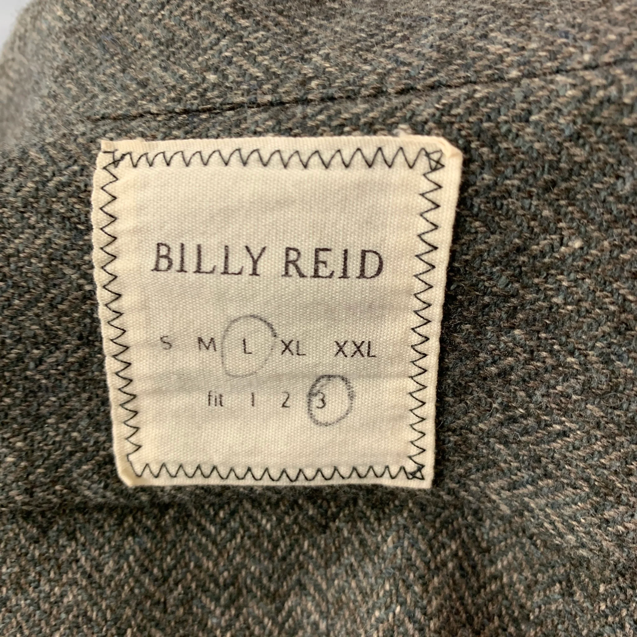 BILLY REID Size L Grey Herringbone Wool Cotton Long Sleeve Shirt - Image 4