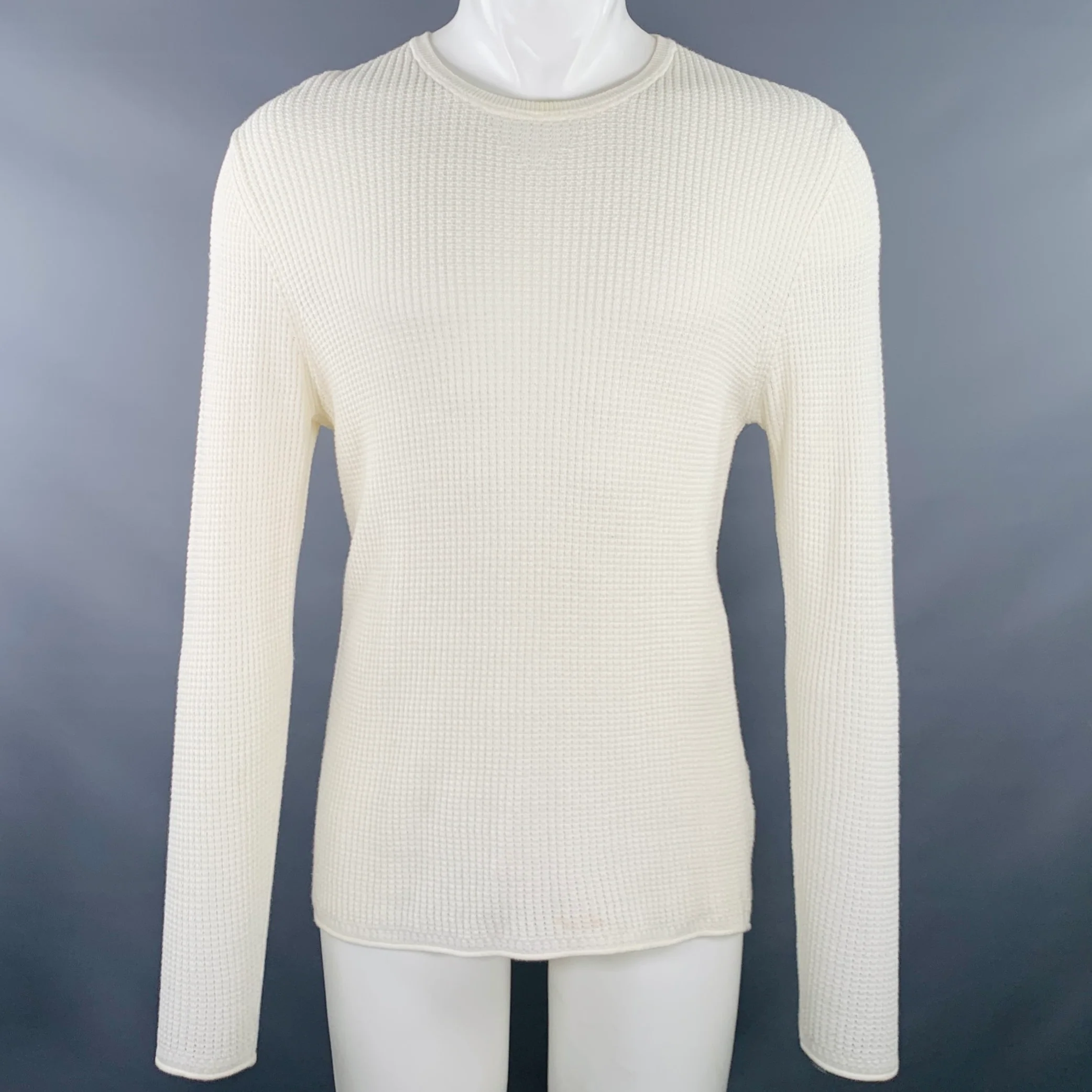BILLY REID Size M Off White Waffle Knit Cotton Cashmere Long Sleeve T-shirt
