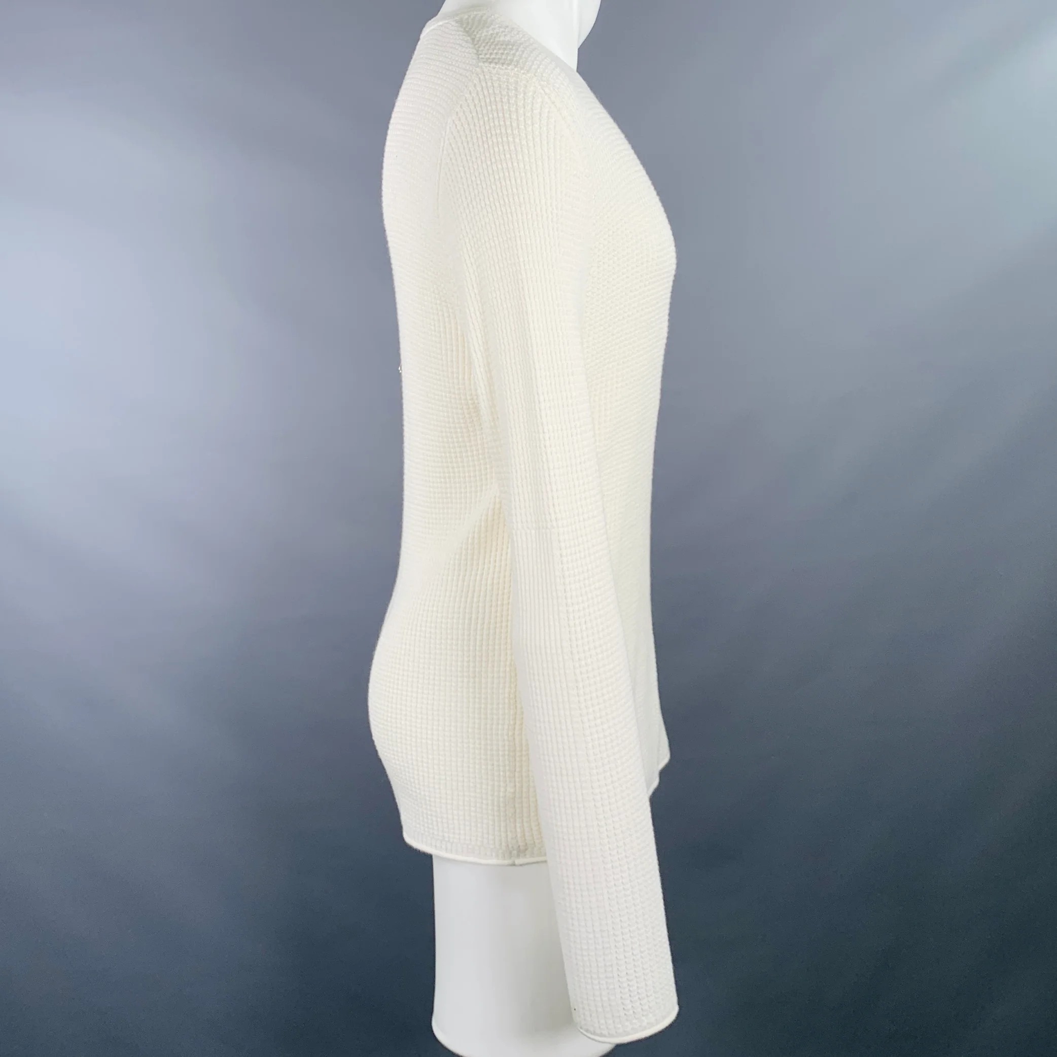 BILLY REID Size M Off White Waffle Knit Cotton Cashmere Long Sleeve T-shirt - Image 2