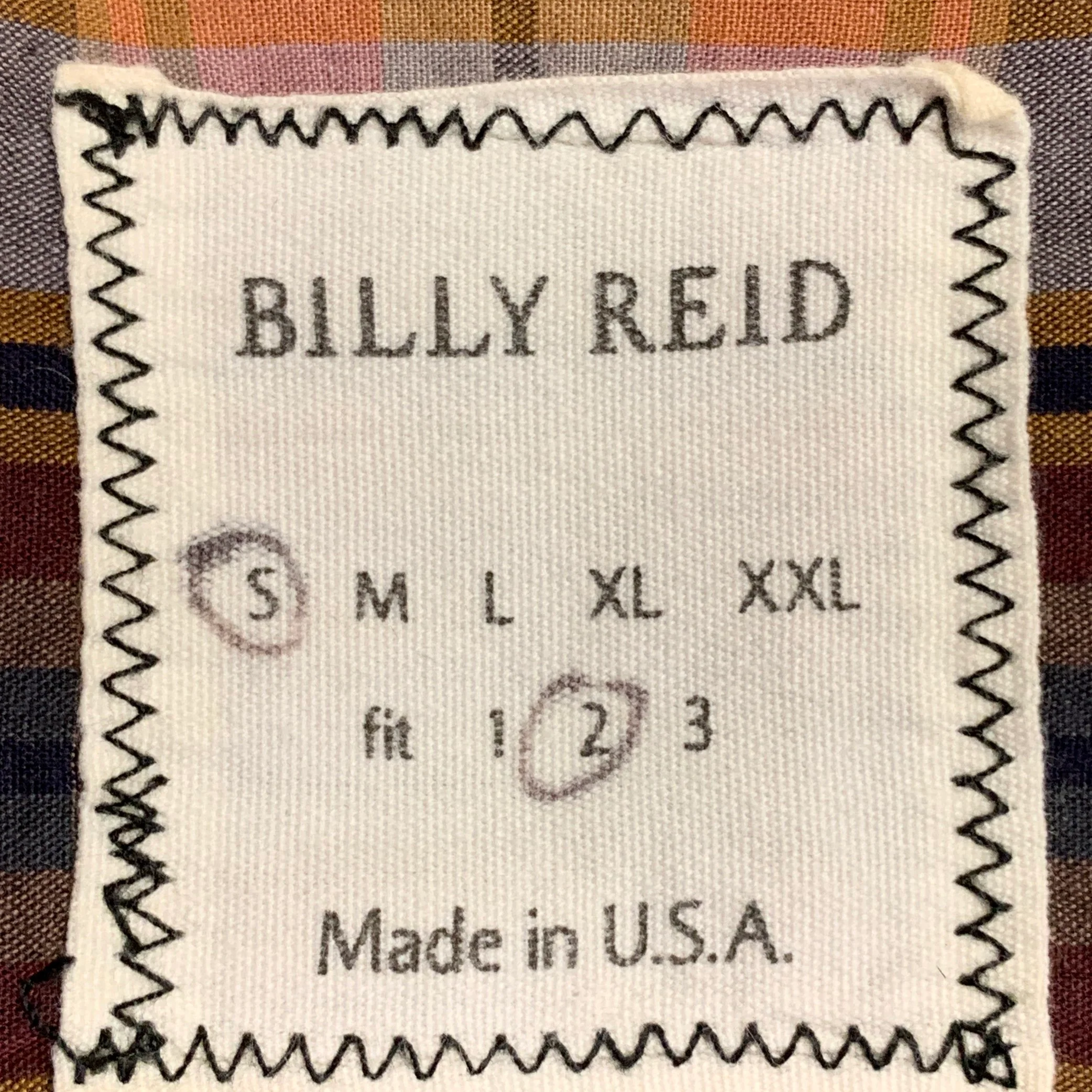BILLY REID Size S Red Grey Plaid Cotton One Pocket Button Down Collar Long Sleeve Shirt - Image 4