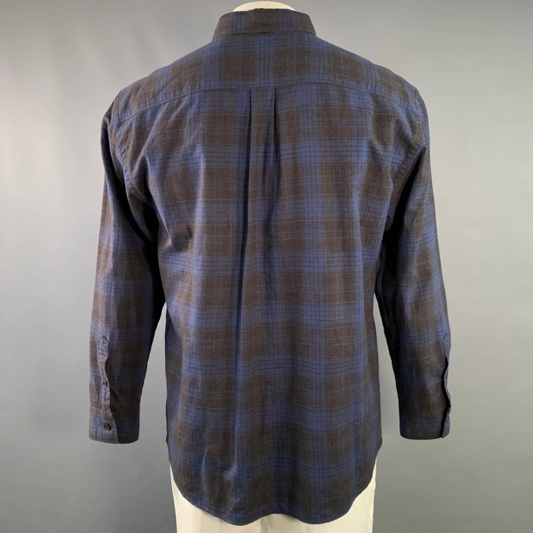 BILLY REID Size XL Black Navy Plaid Cotton One Pocket Long Sleeve Shirt - Image 4