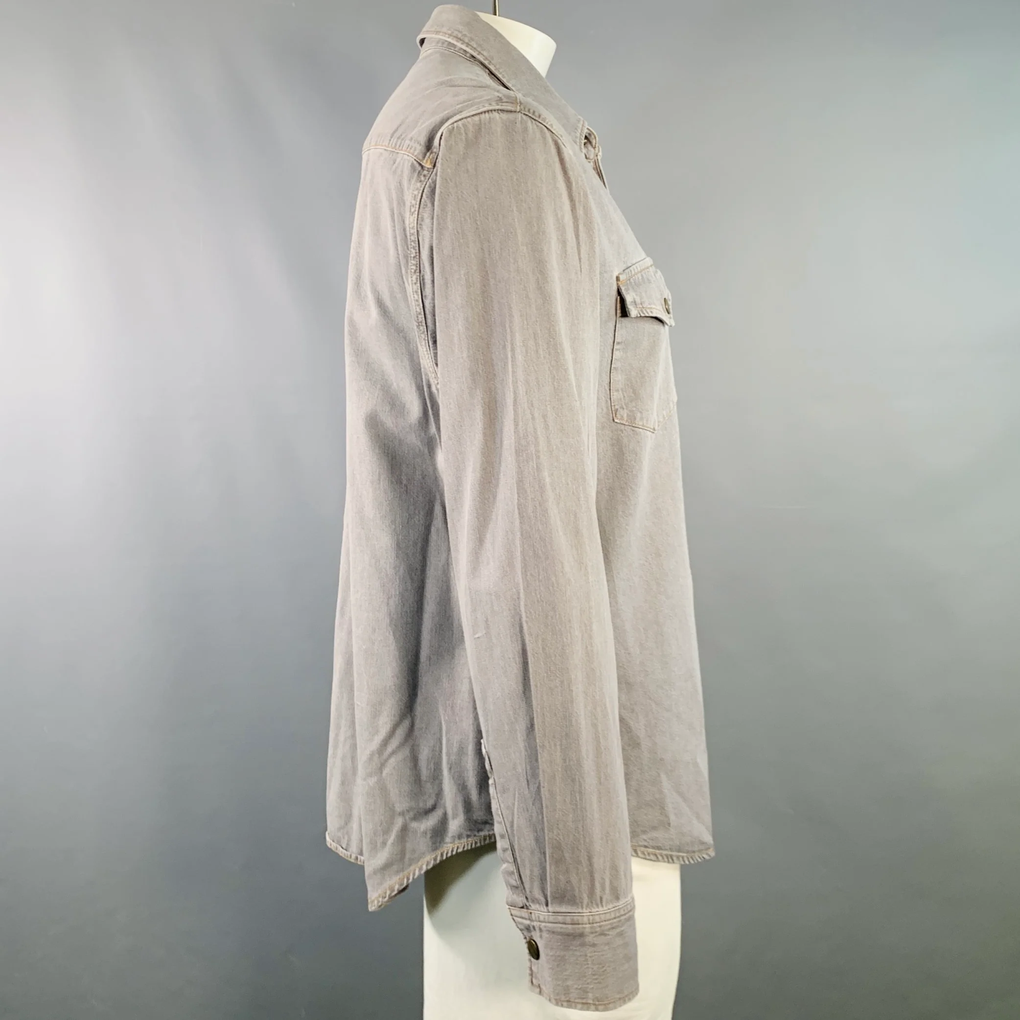 BILLY REID Size XL Shoals Grey Contrast Stitch Cotton Snaps Long Sleeve Shirt - Image 3