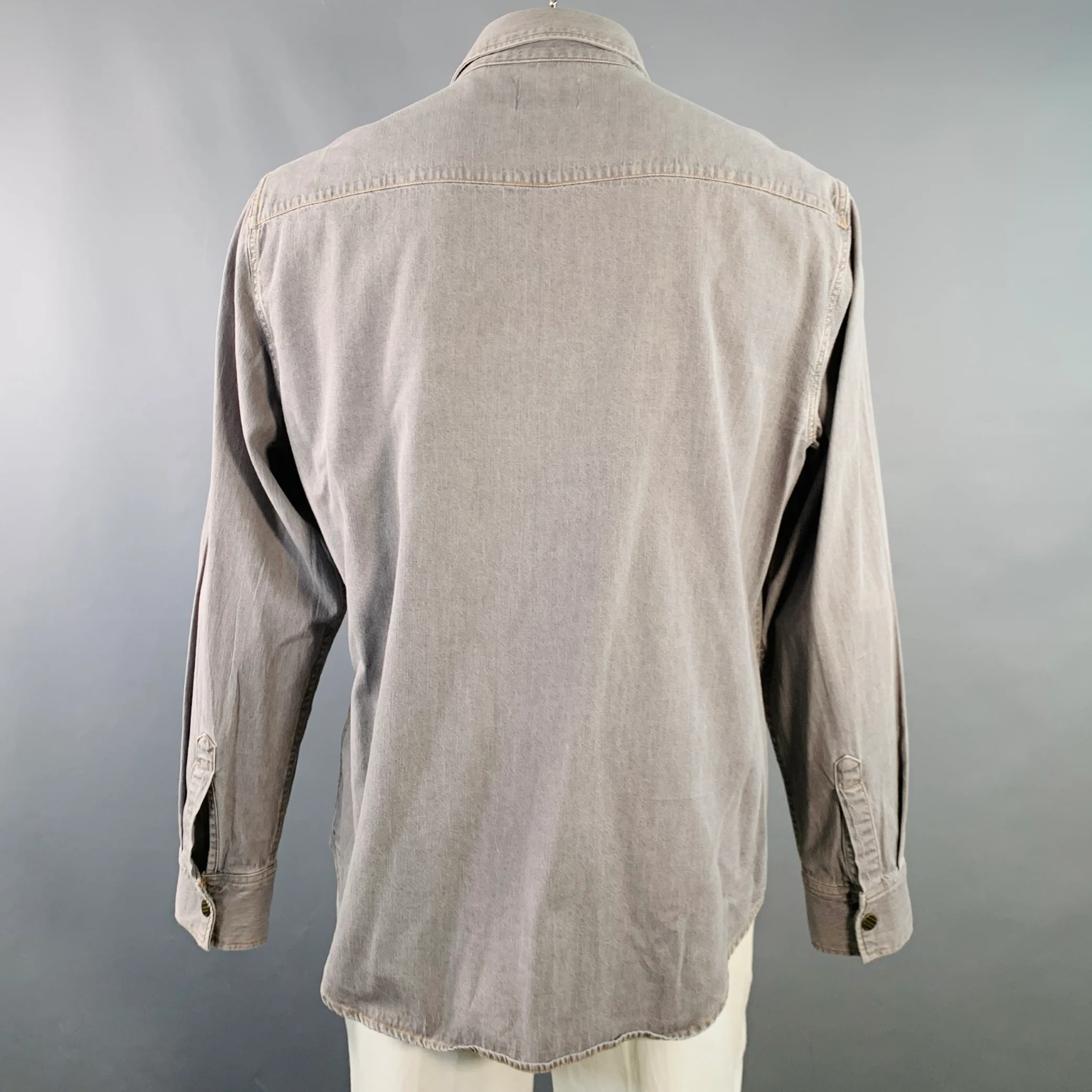 BILLY REID Size XL Shoals Grey Contrast Stitch Cotton Snaps Long Sleeve Shirt - Image 4