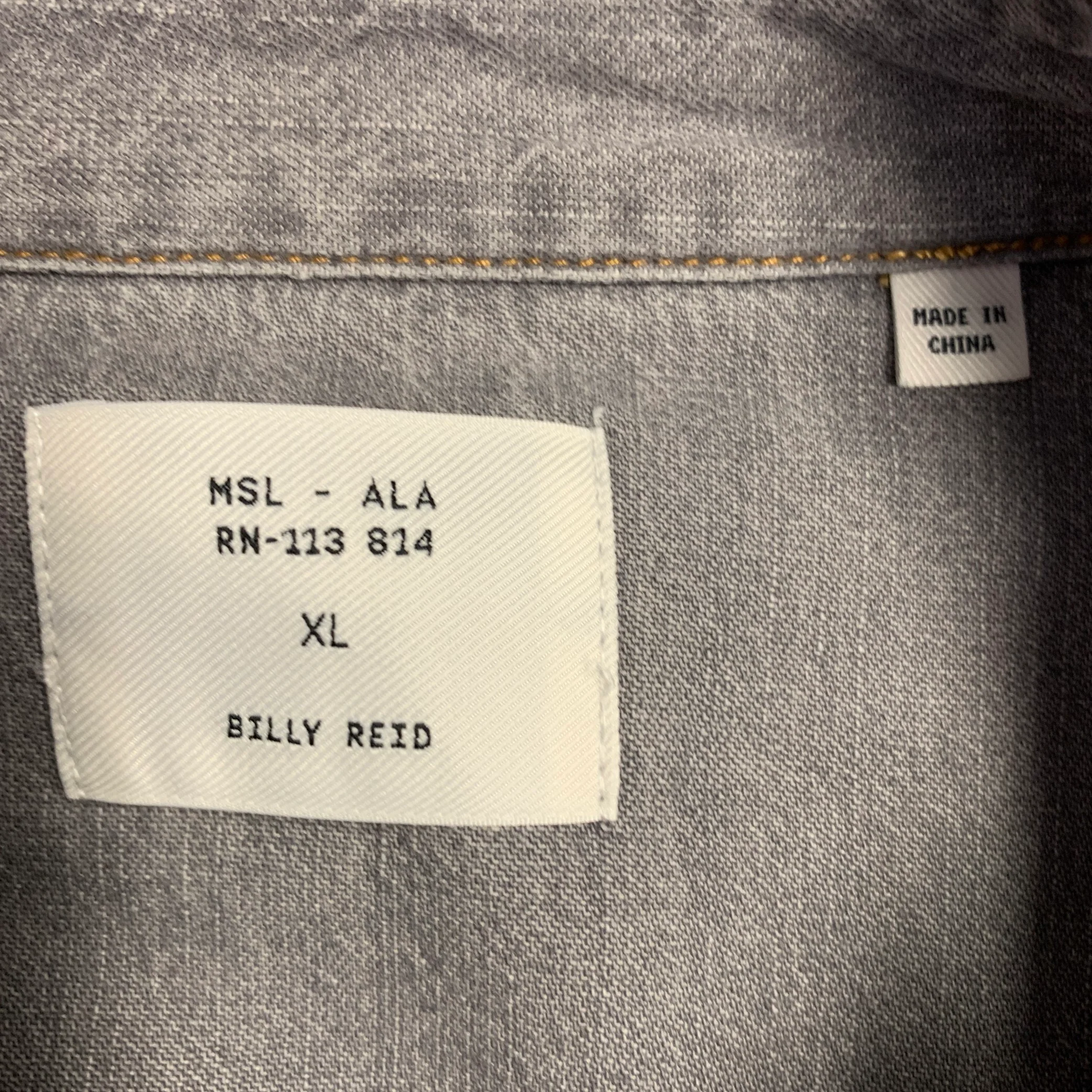 BILLY REID Size XL Shoals Grey Contrast Stitch Cotton Snaps Long Sleeve Shirt - Image 5