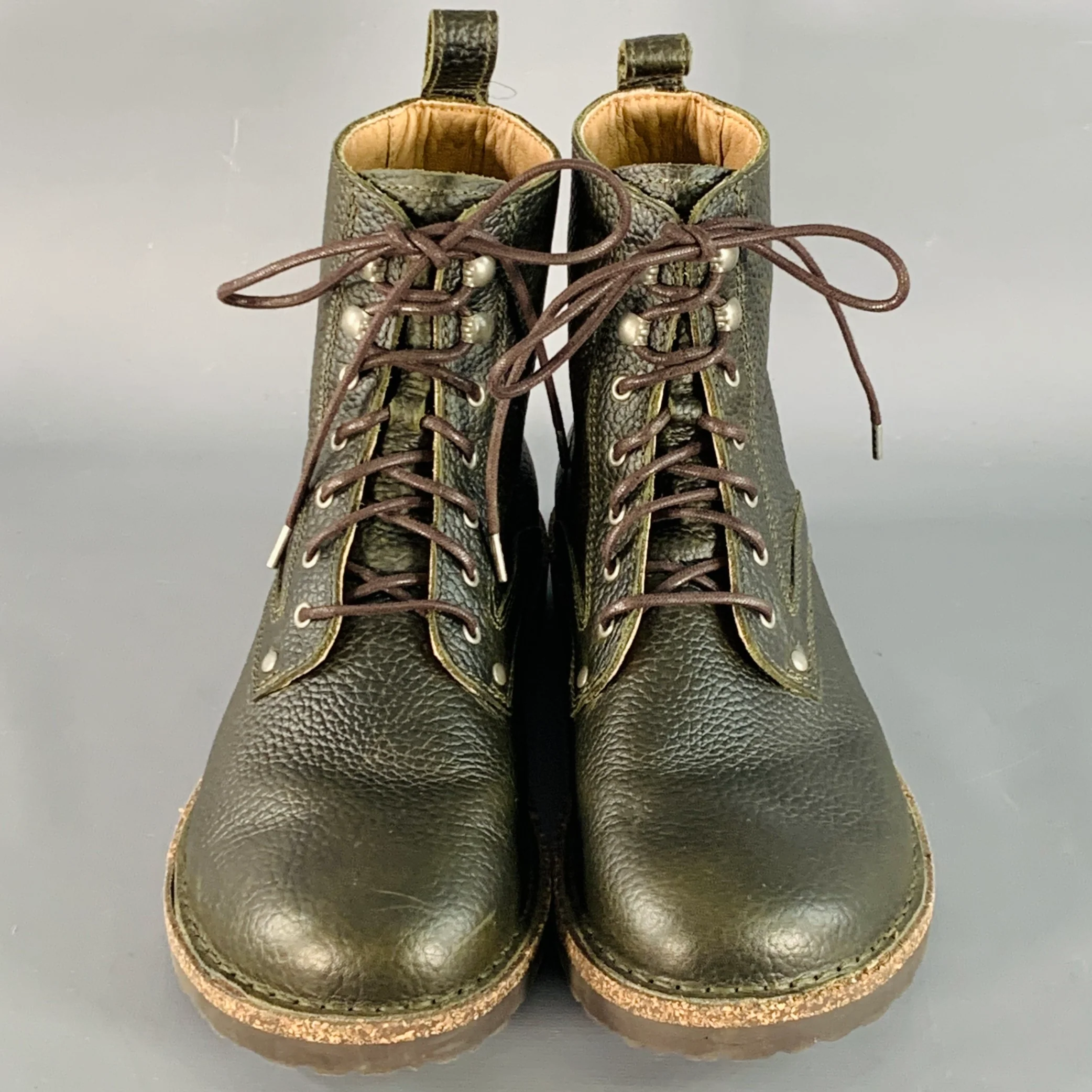 BIRKENSTOCK Size 9 Green Pebble Grain Leather Lace-Up Boots - Image 4
