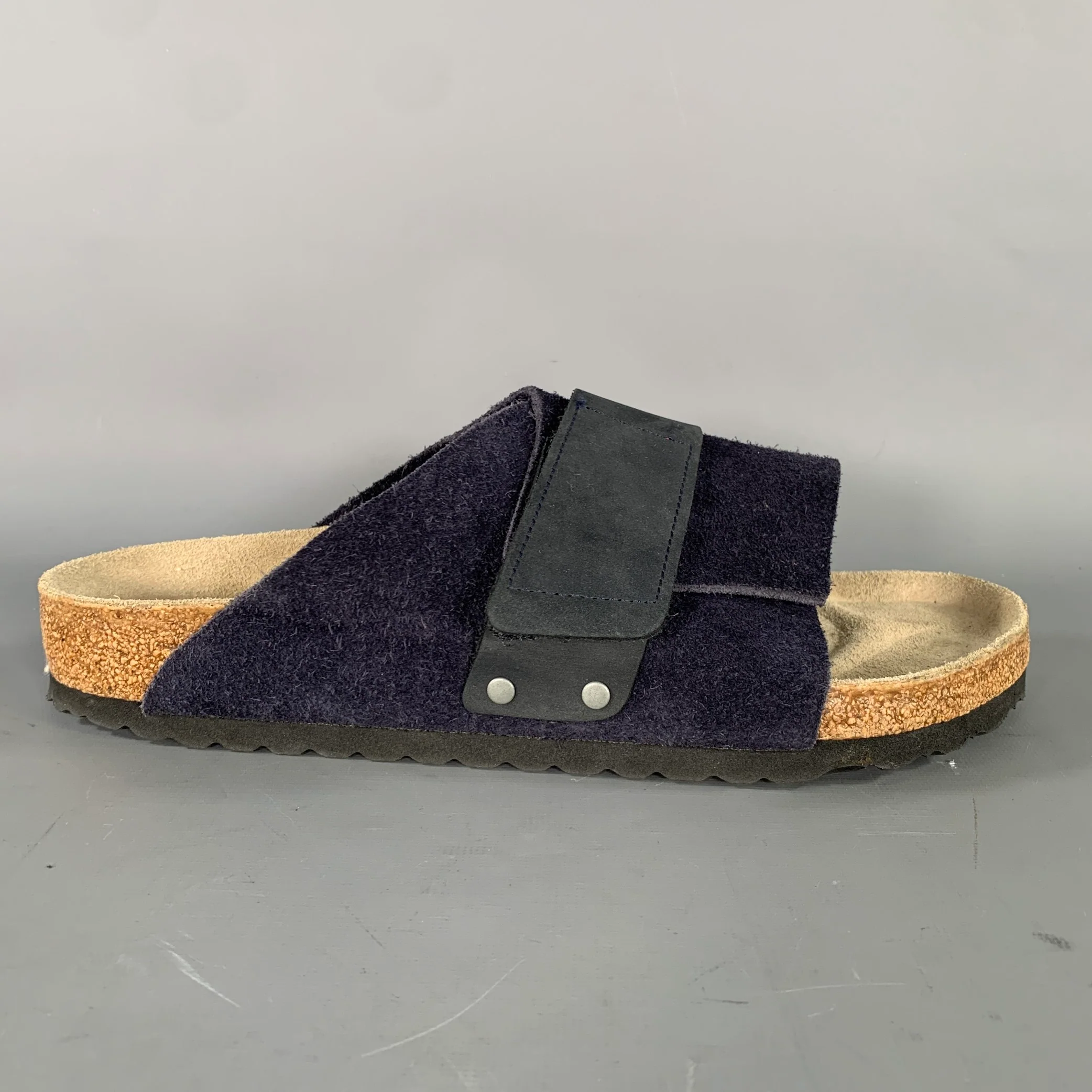 BIRKENSTOCK Size 9 Navy Khaki Mixed Fabrics Suede Slide Sandals - Image 2