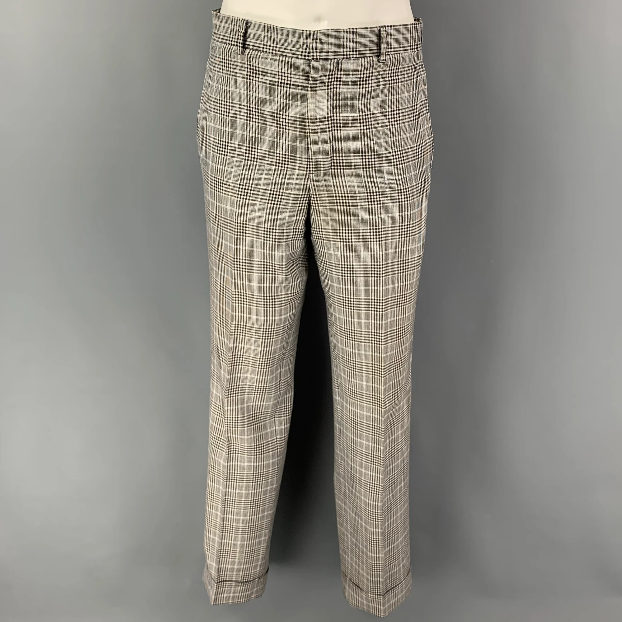 BLACK FLEECE Size 38 Black White Glenplaid Wool Blend Notch Lapel Suit - Image 5