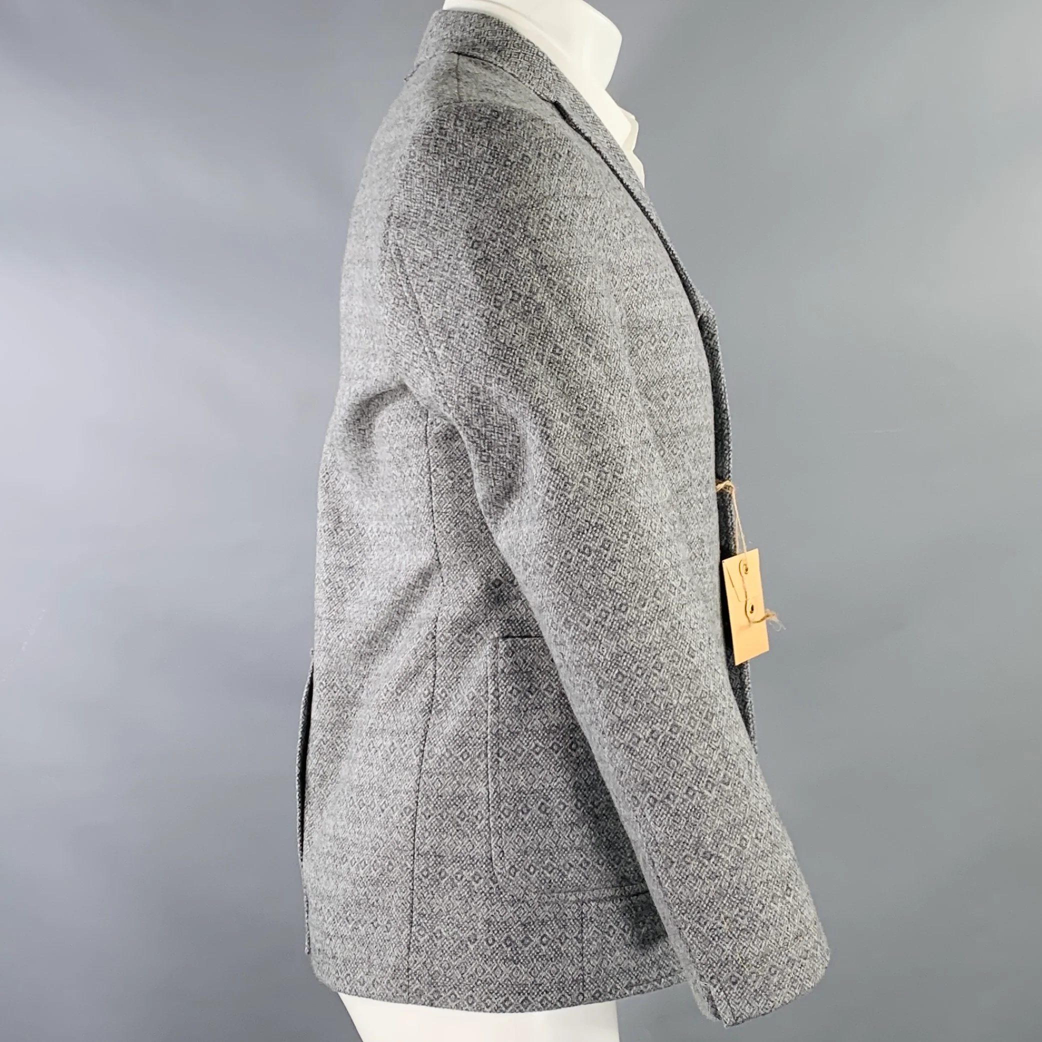 BLACK FLEECE Size 38 Grey Pattern Wool Notch Lapel Sport Coat - Image 3