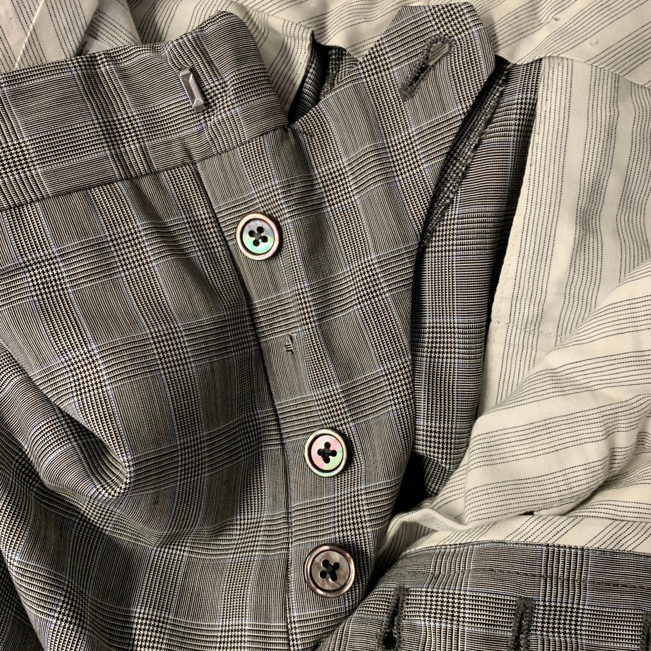 BLACK FLEECE Size 40 Grey Black Glen Check Wool Notch Lapel Suit - Image 10