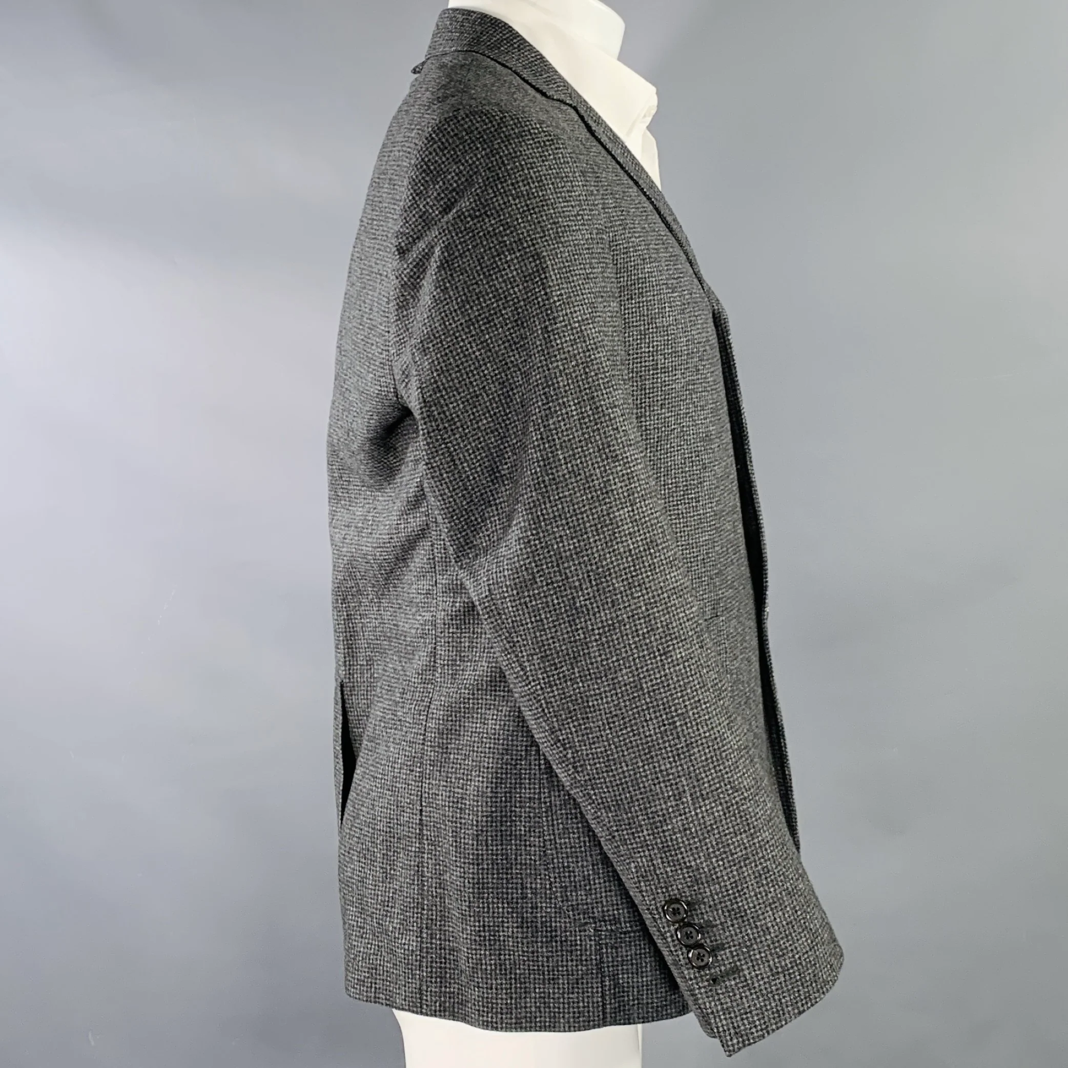 BLACK FLEECE Size 40 Grey Charcoal Grid Wool Notch Lapel Sport Coat - Image 3