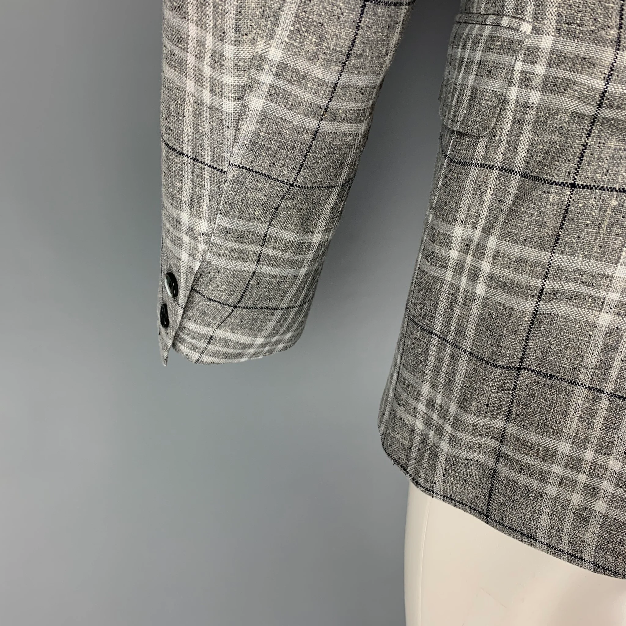 BLACK FLEECE Size 40 Light Grey Plaid Silk Blend Sport Coat - Image 5