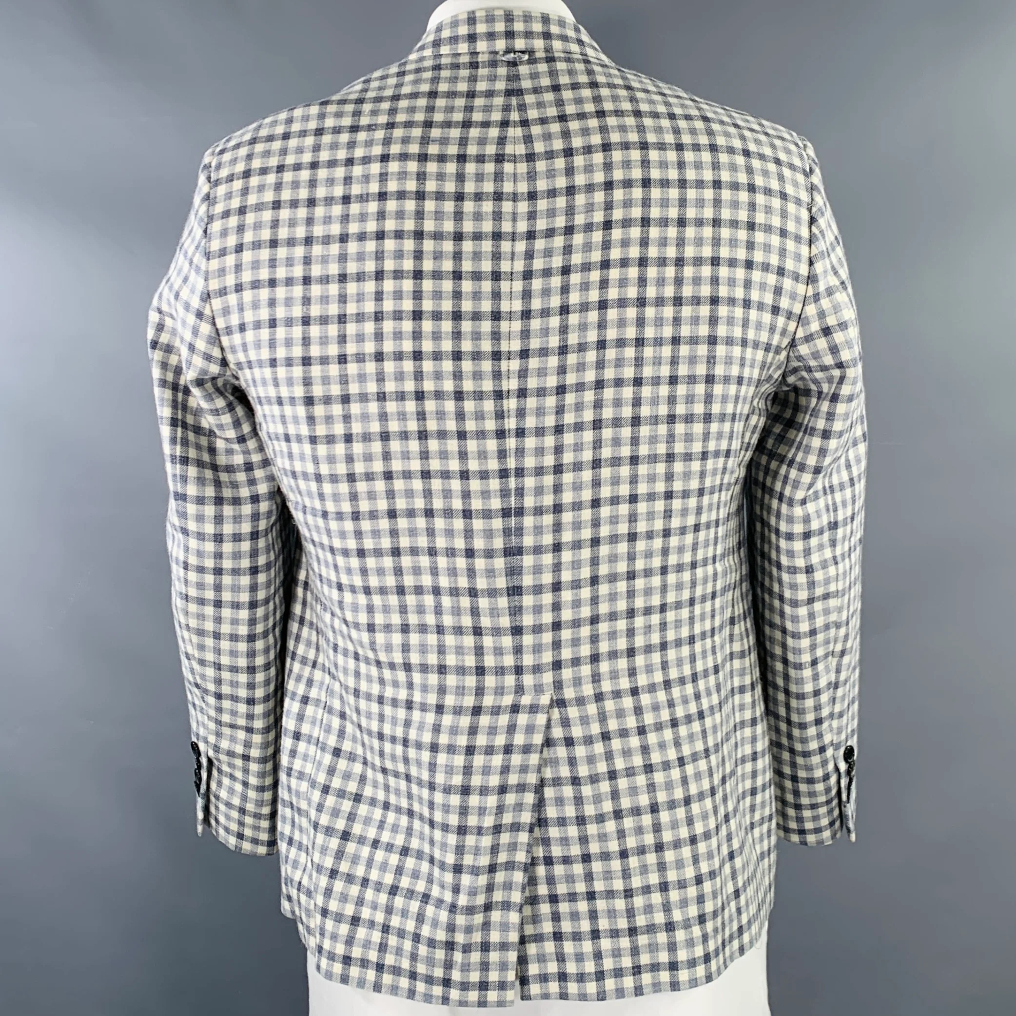 BLACK FLEECE Size 42 Cream Grey Plaid Wool Silk Linen Sport Coat - Image 4