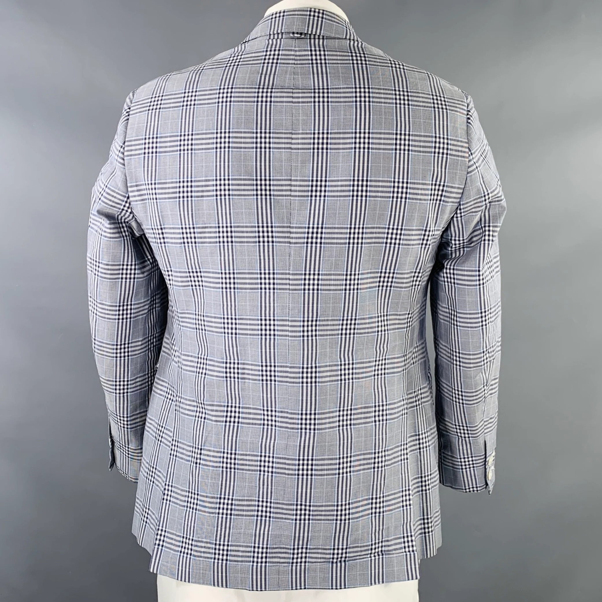 BLACK FLEECE Size 42 Navy White Plaid Cotton Silk Sport Coat - Image 4