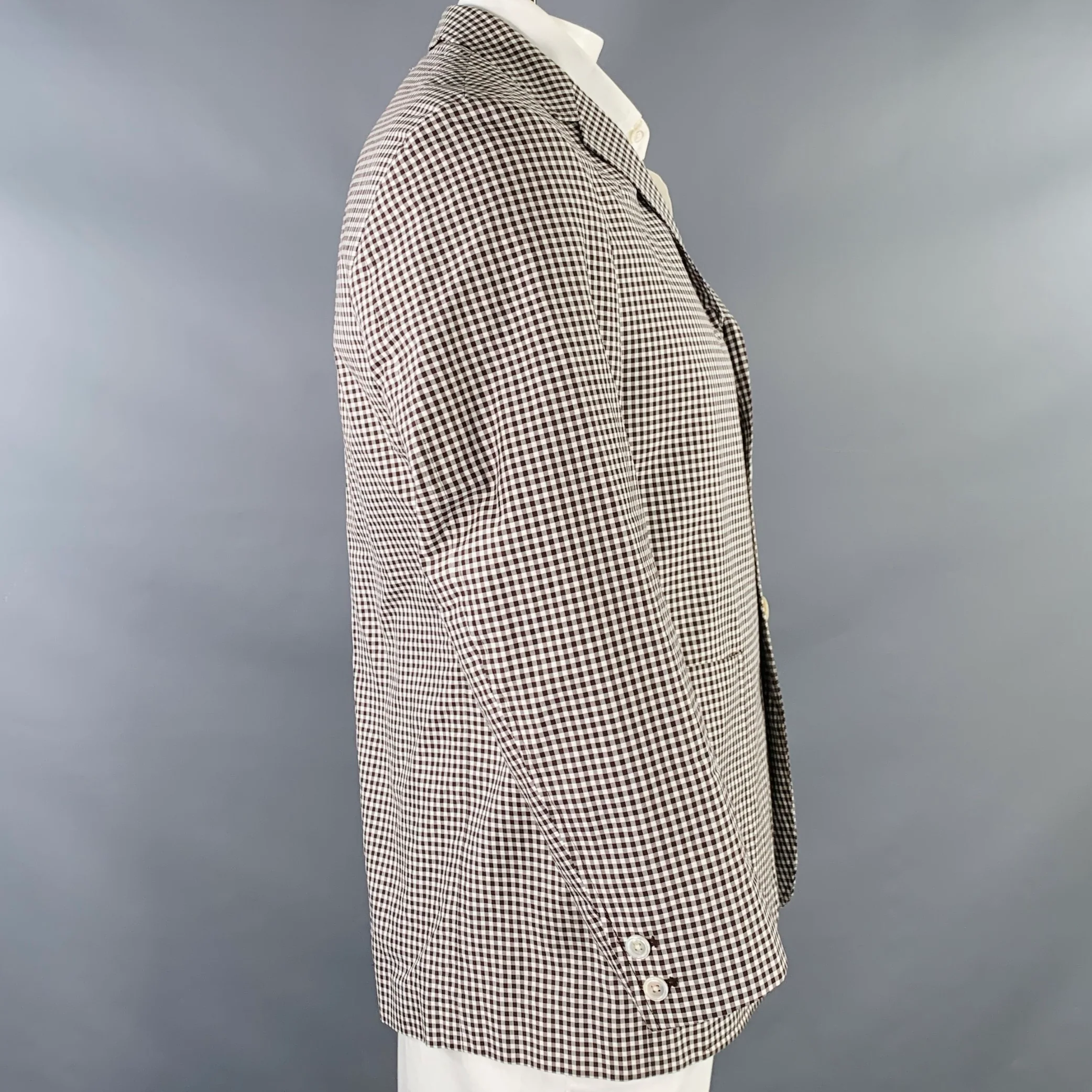 BLACK FLEECE Size 42 White Brown Checkered Cotton Silk Sport Coat - Image 3