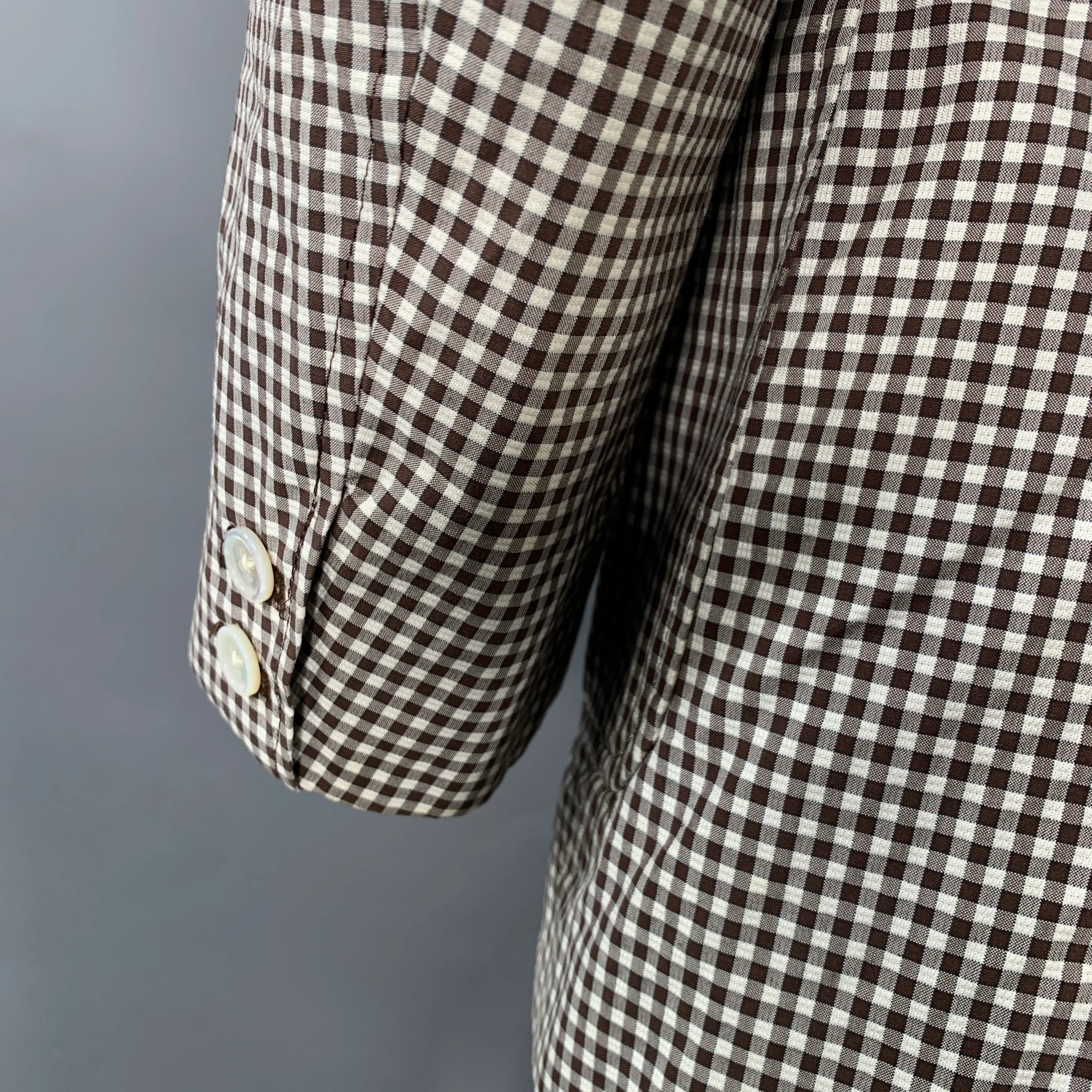 BLACK FLEECE Size 42 White Brown Checkered Cotton Silk Sport Coat - Image 5