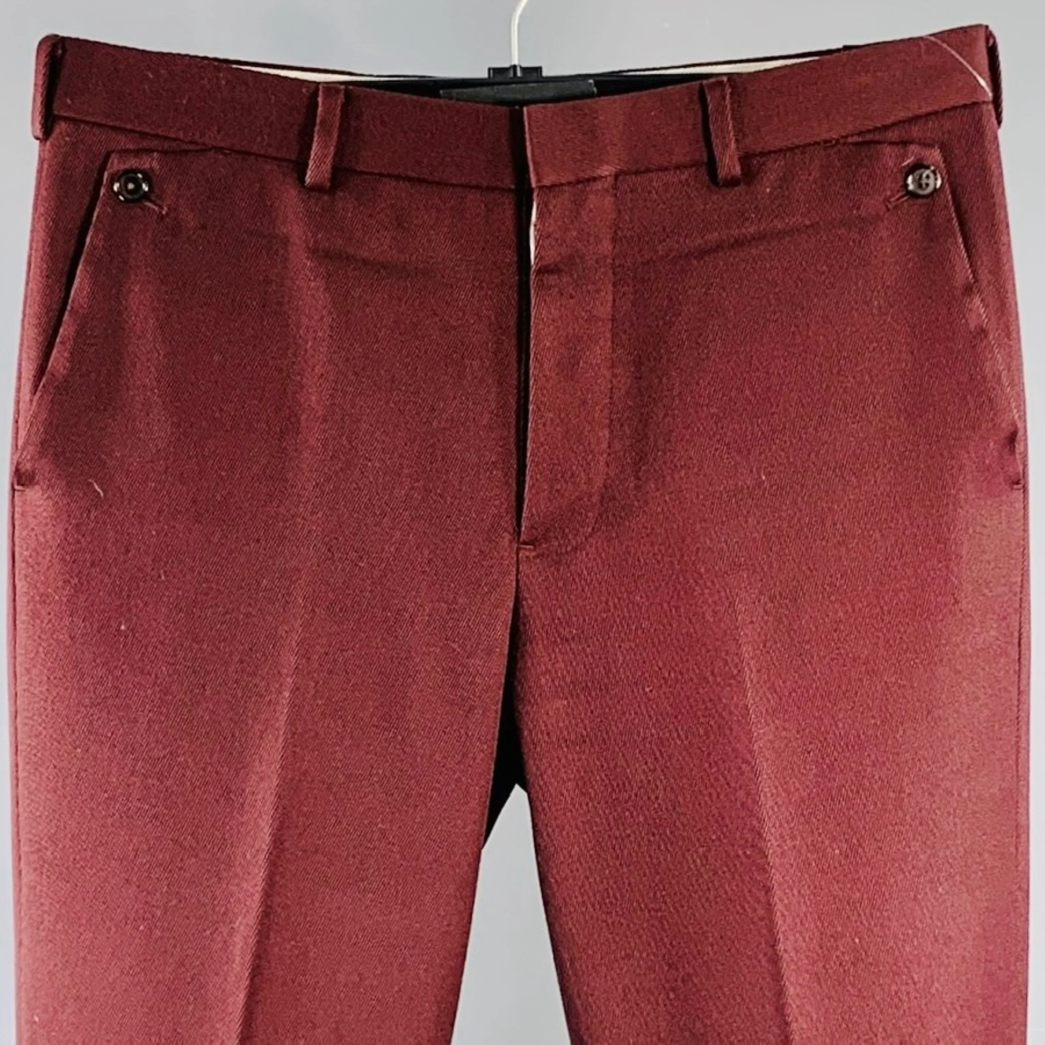 BLACK FLEECE Size M Burgundy Twill Wool Tapered Button Fly Dress Pants - Image 2