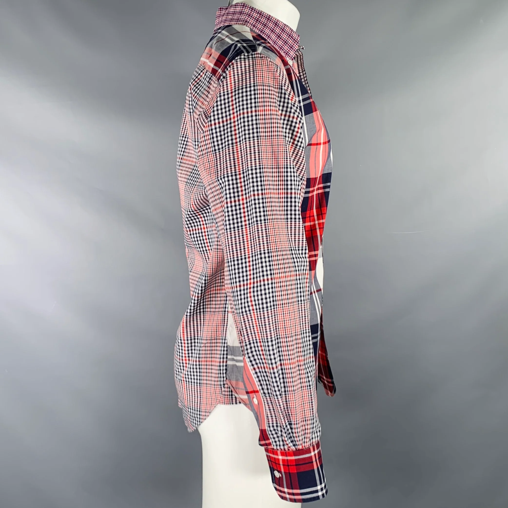 BLACK FLEECE Size M Red White Blue Plaid Cotton Button Down Long Sleeve Shirt - Image 2