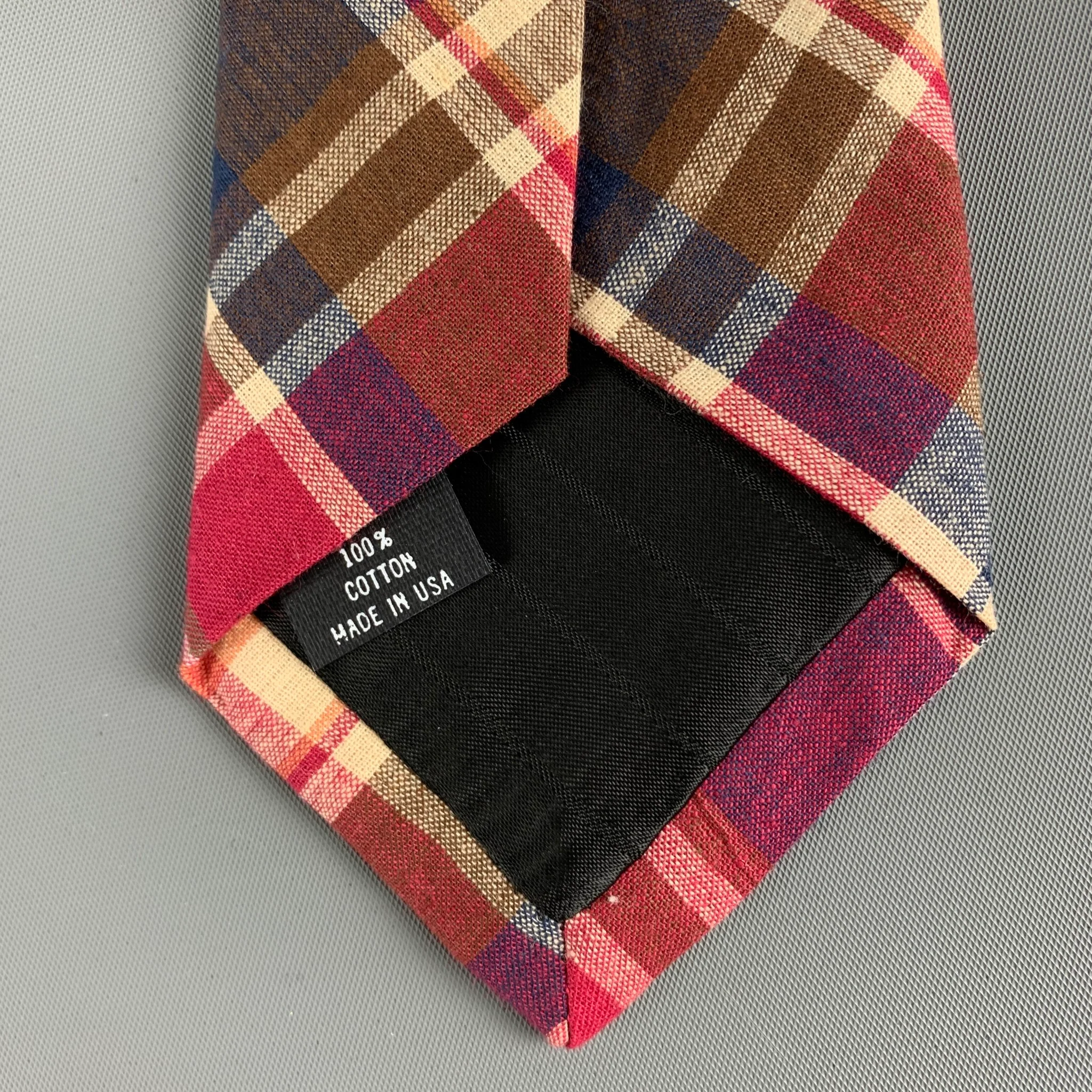 BLADE+BLUE Burgundy Cream Plaid Cotton Tie - Image 3
