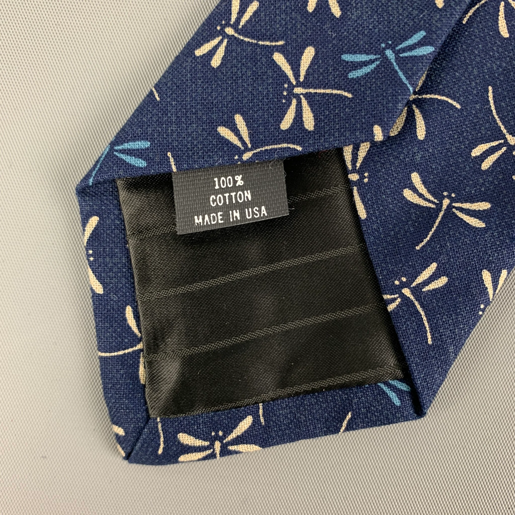 BLADE+BLUE Navy Grey Firefly Print Cotton Tie - Image 3