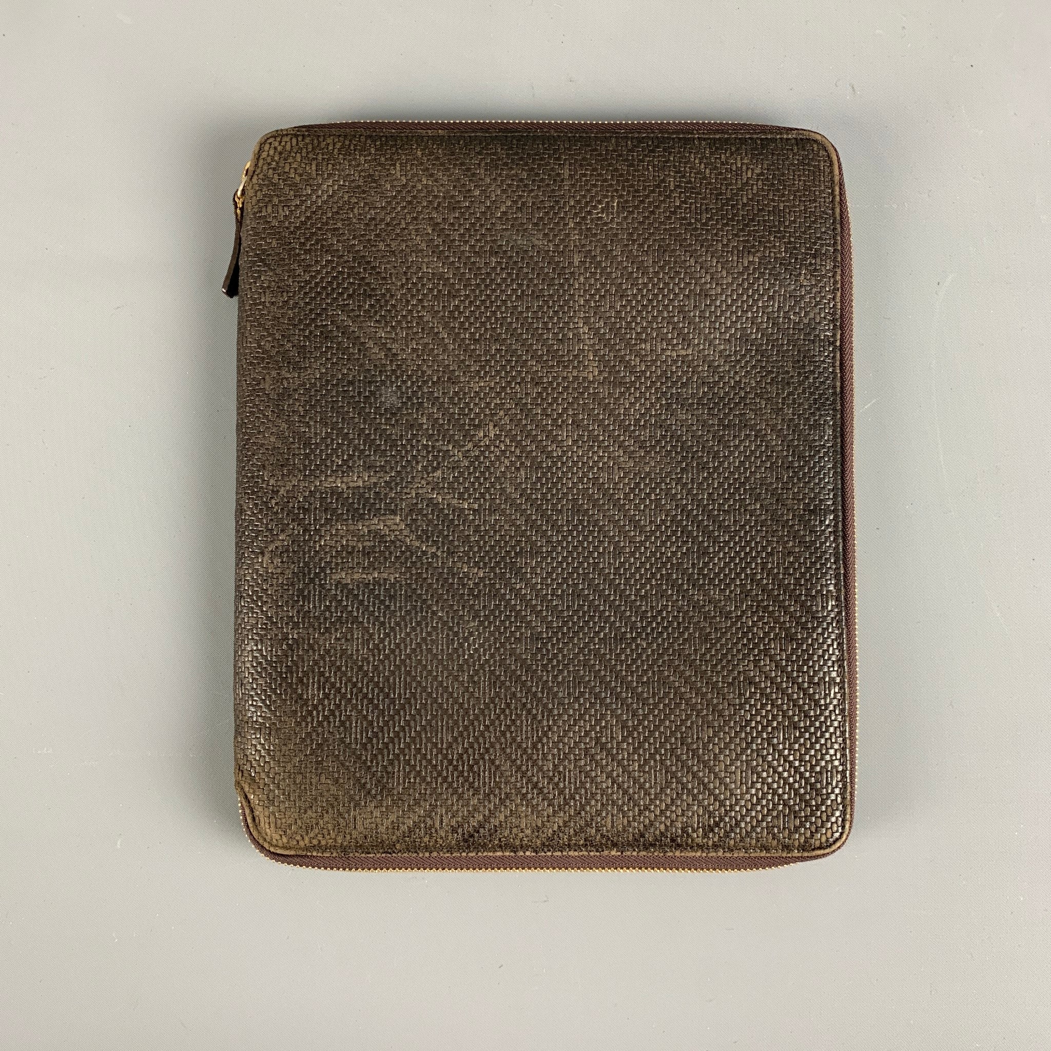 BLOOMINGDALE'S Brown Textured Leather Portfolio Handbag & Leather Goods