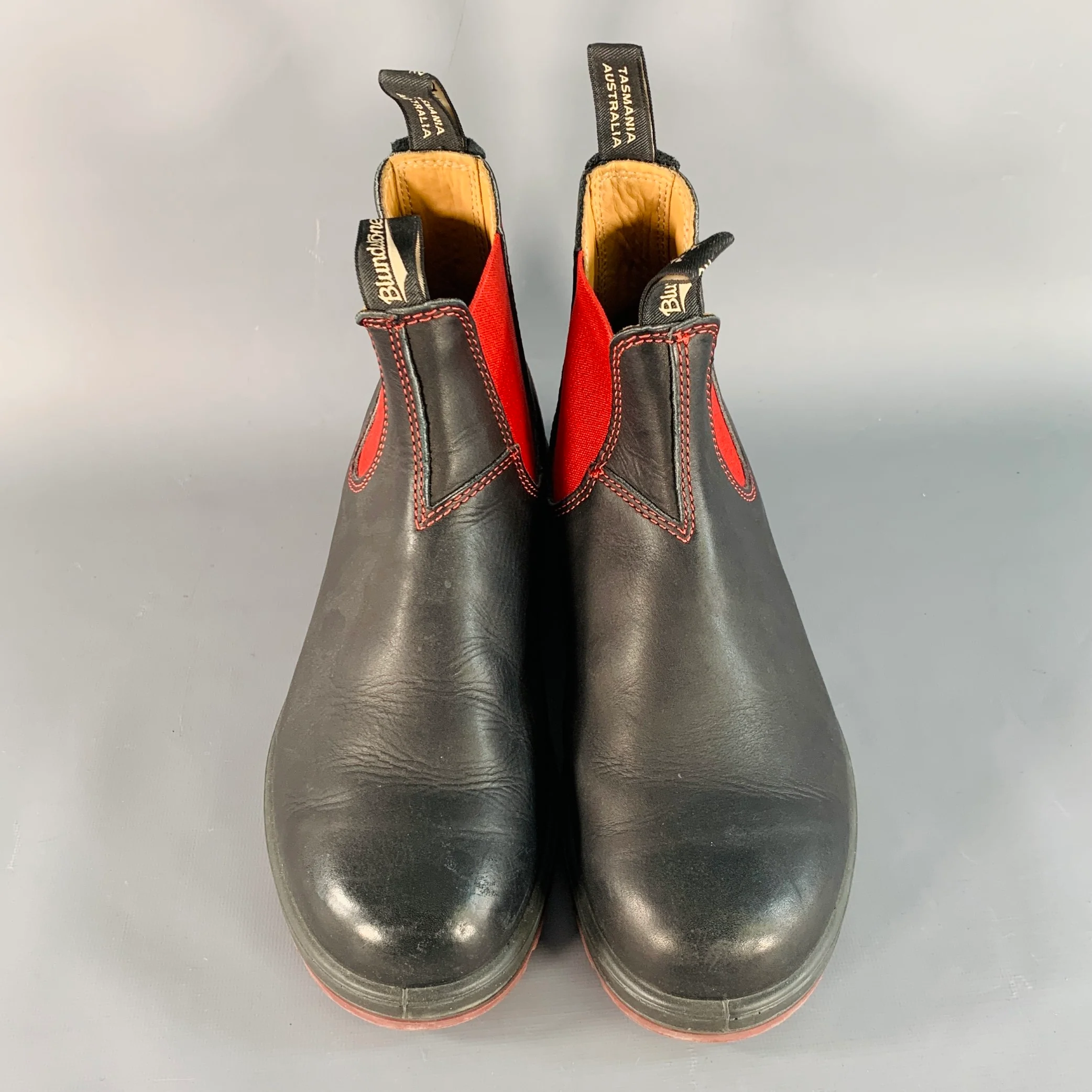 BLUNDSTONE Size 9.5 Black Red Contrast Stitch Leather Pull On Boots - Image 4