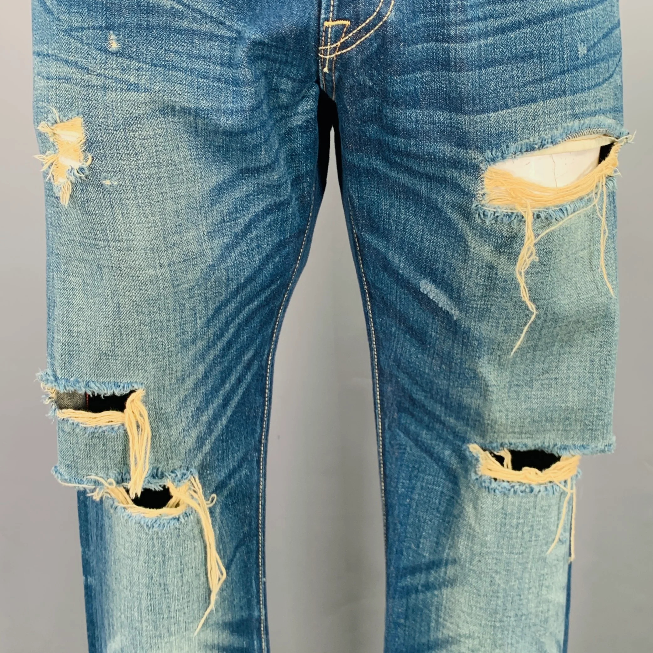 BLVCK SCVLE Size 36 Blue Distressed Button Fly Jeans - Image 2