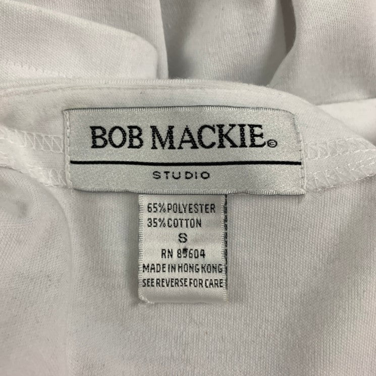 BOB MACKIE Size S White Polyester Cotton Beaded Fish Short Sleeve T-Shirt - Image 5