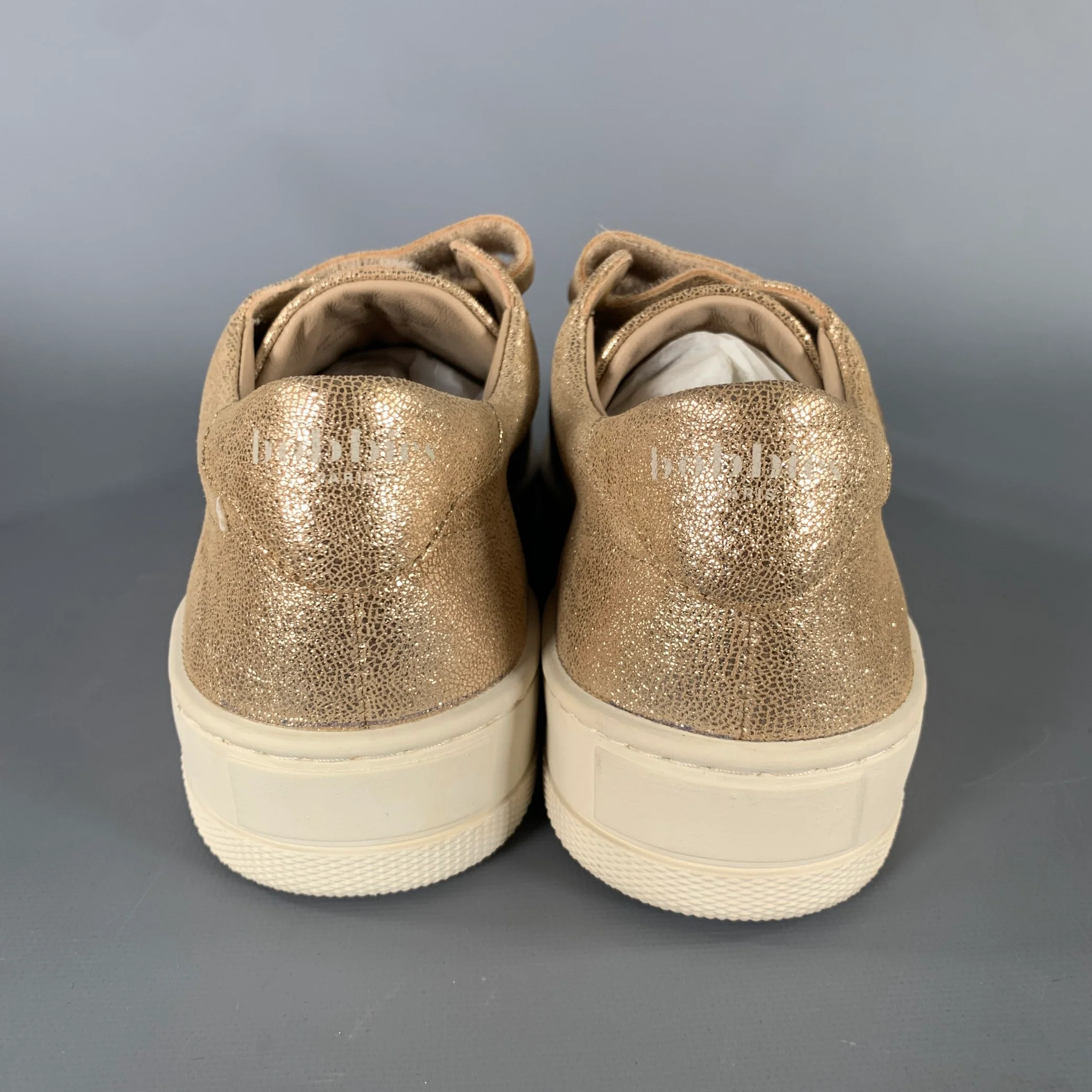 BOBBIES Size 8 Gold Champagne Glitter 3 Hook & Loop Sneakers - Image 3