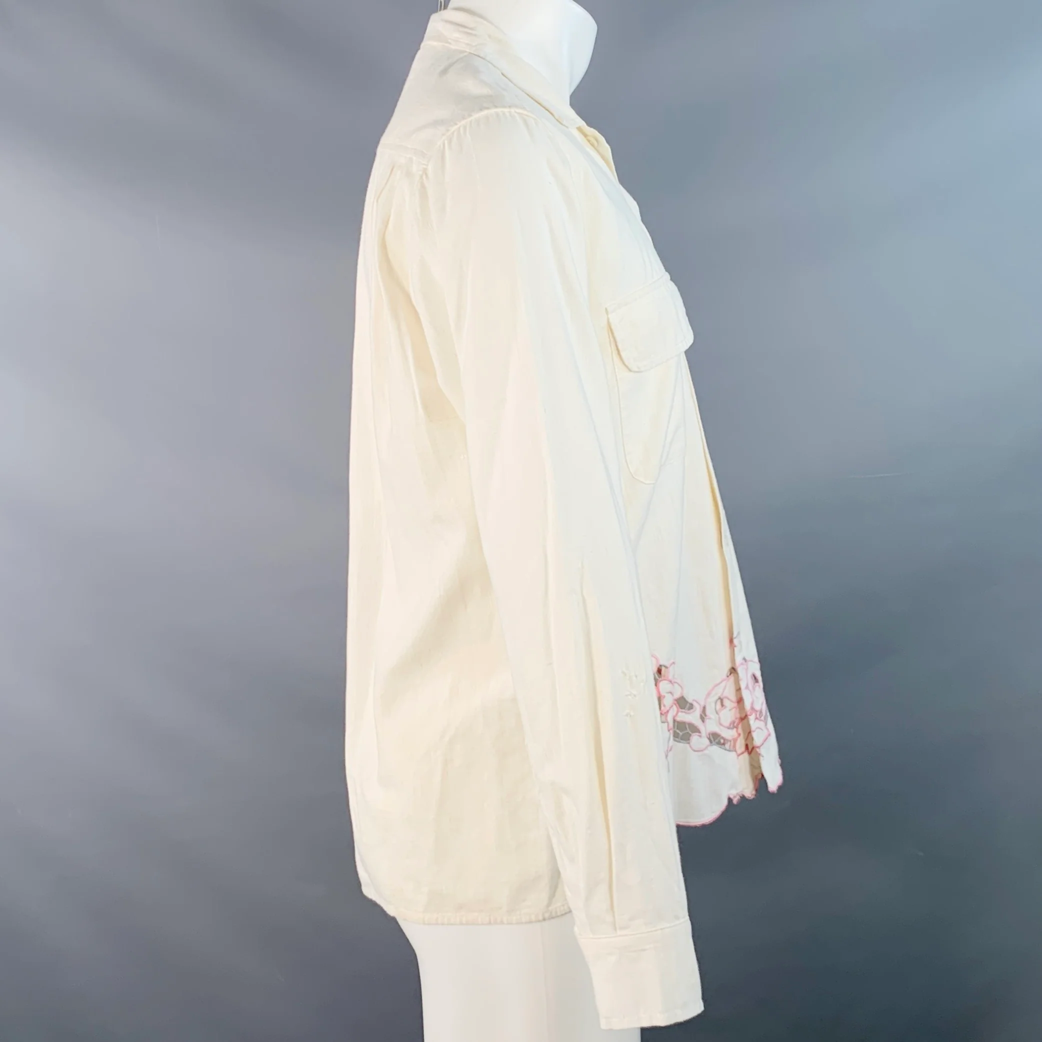 BODE Size S/M Cream Floral Embroidery Linen Two Pockets Long Sleeve Shirt - Image 3
