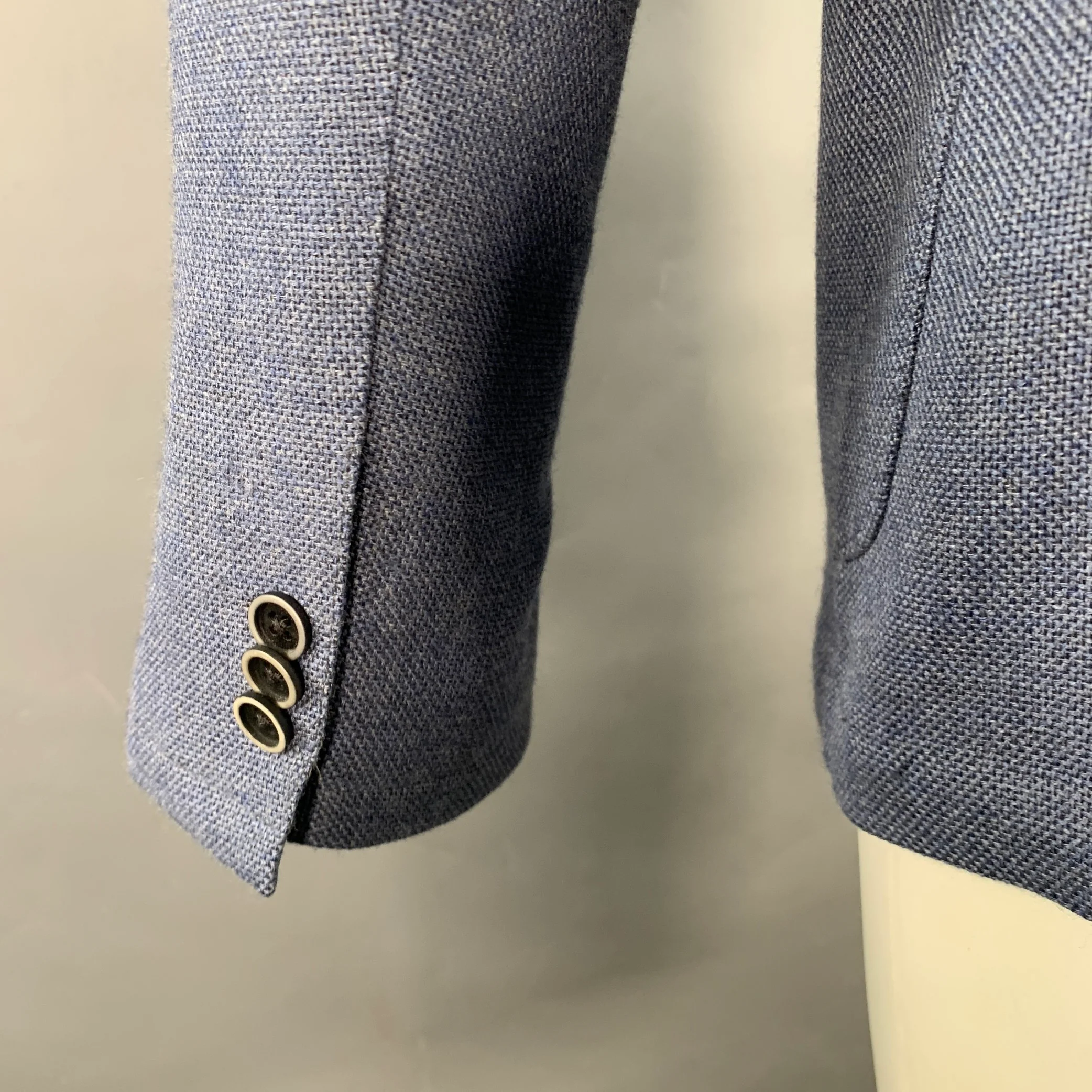 BOGA Size 40 Blue Heather Woven Wool Cotton Notch Lapel Jacket - Image 4