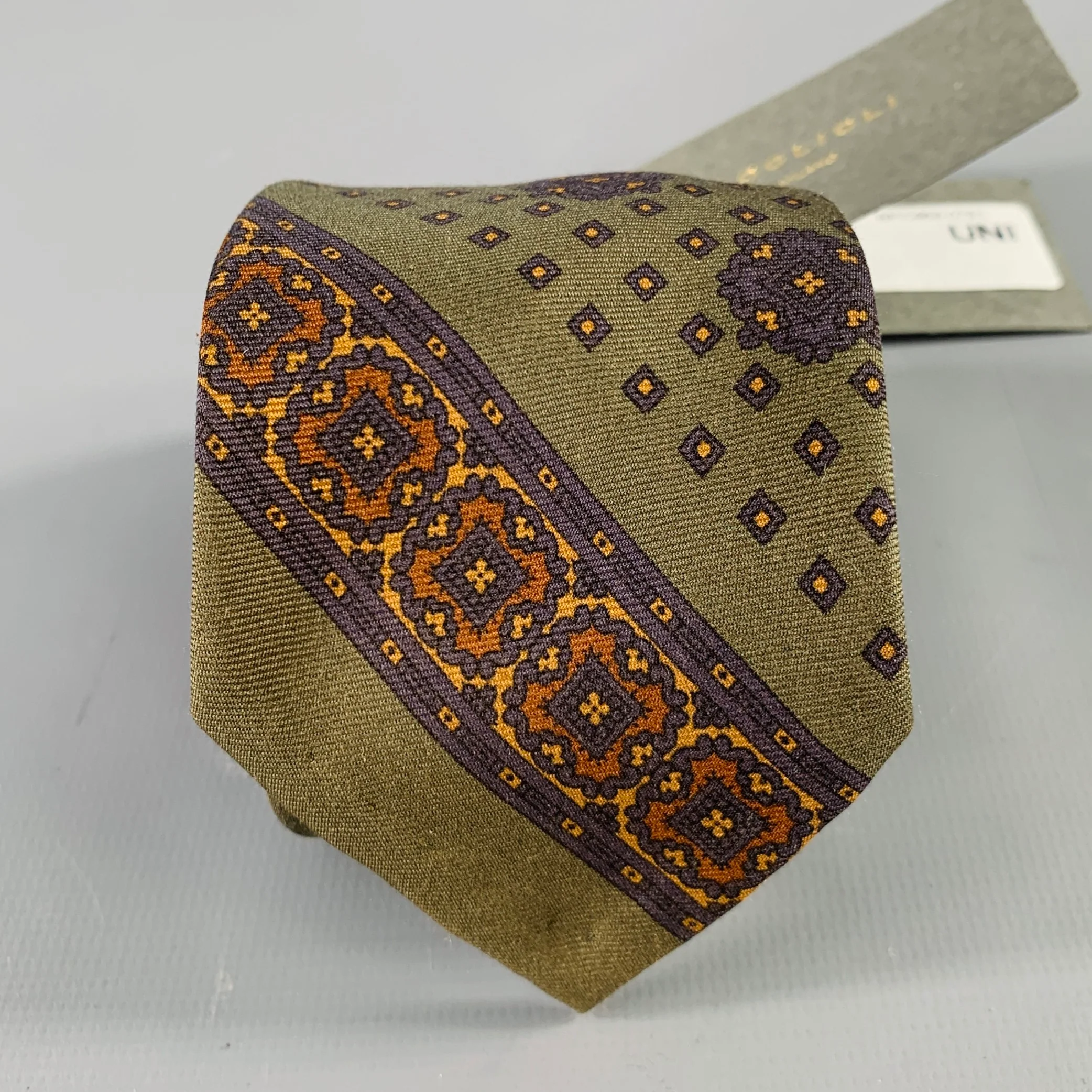 BOGLIOLI Black Olive Green Squares Silk Tie