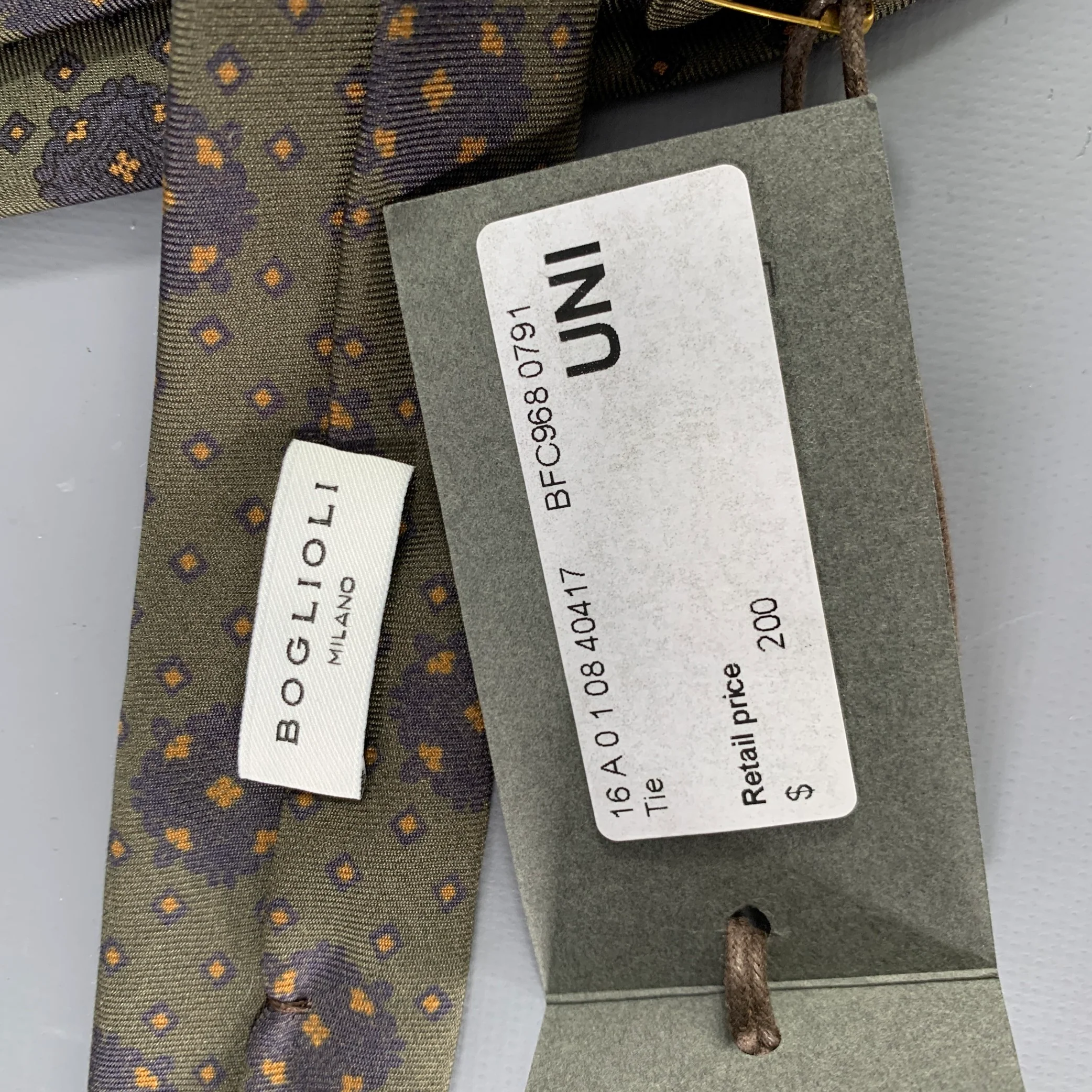 BOGLIOLI Black Olive Green Squares Silk Tie - Image 3