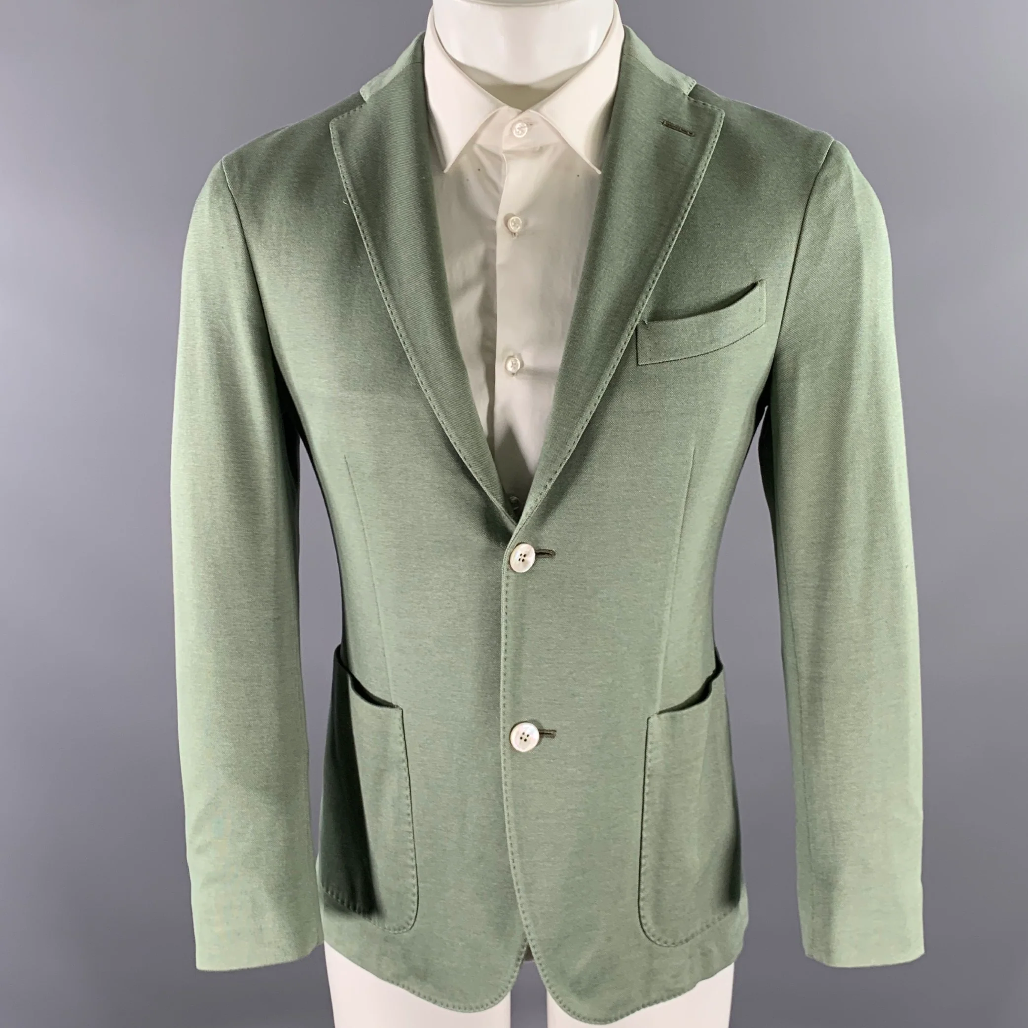 BOGLIOLI Size 36 Green Woven Cotton Notch Lapel Sport Coat