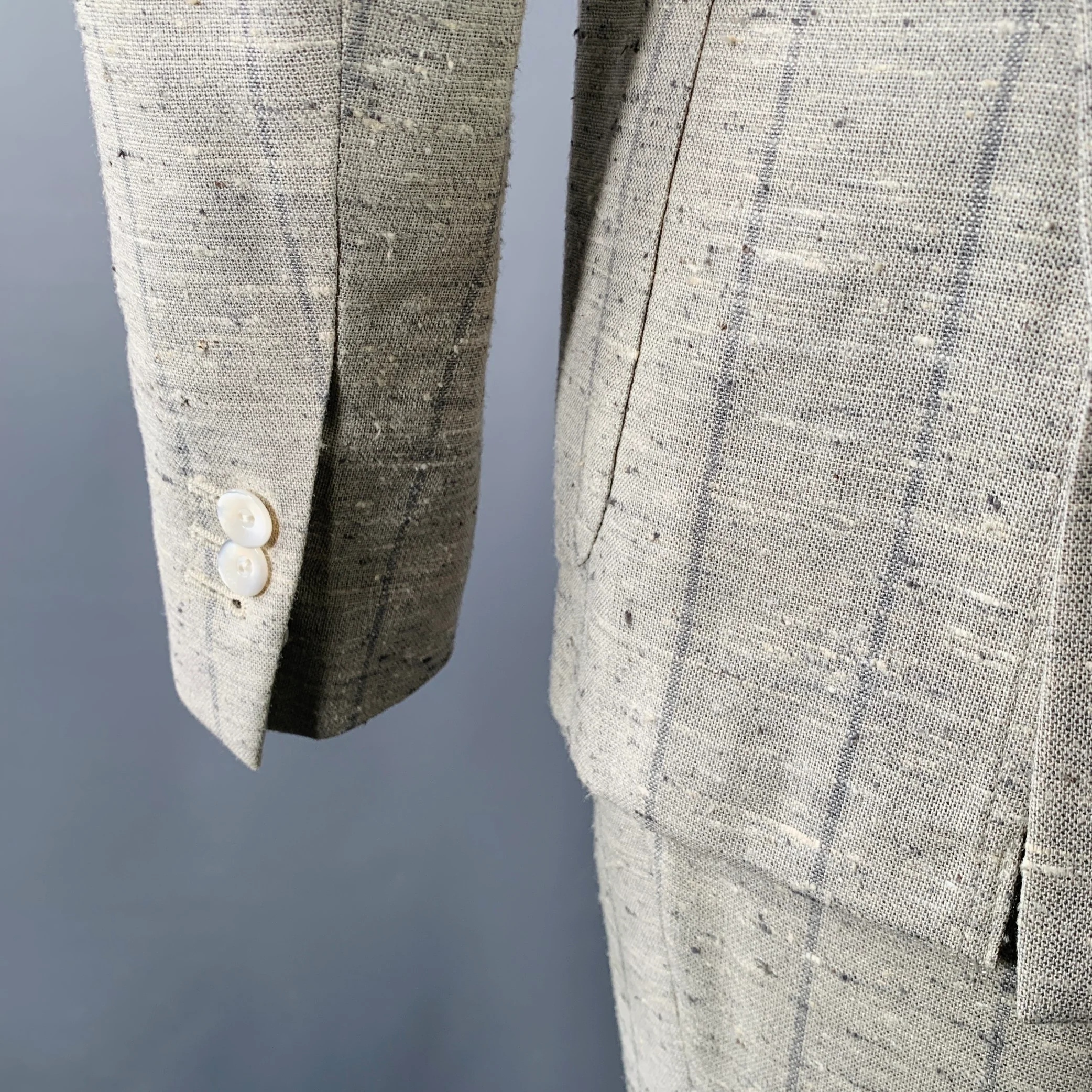 BOGLIOLI Size 38 Regular Taupe Grey Stripe Silk Blend Peak Lapel Suit - Image 6