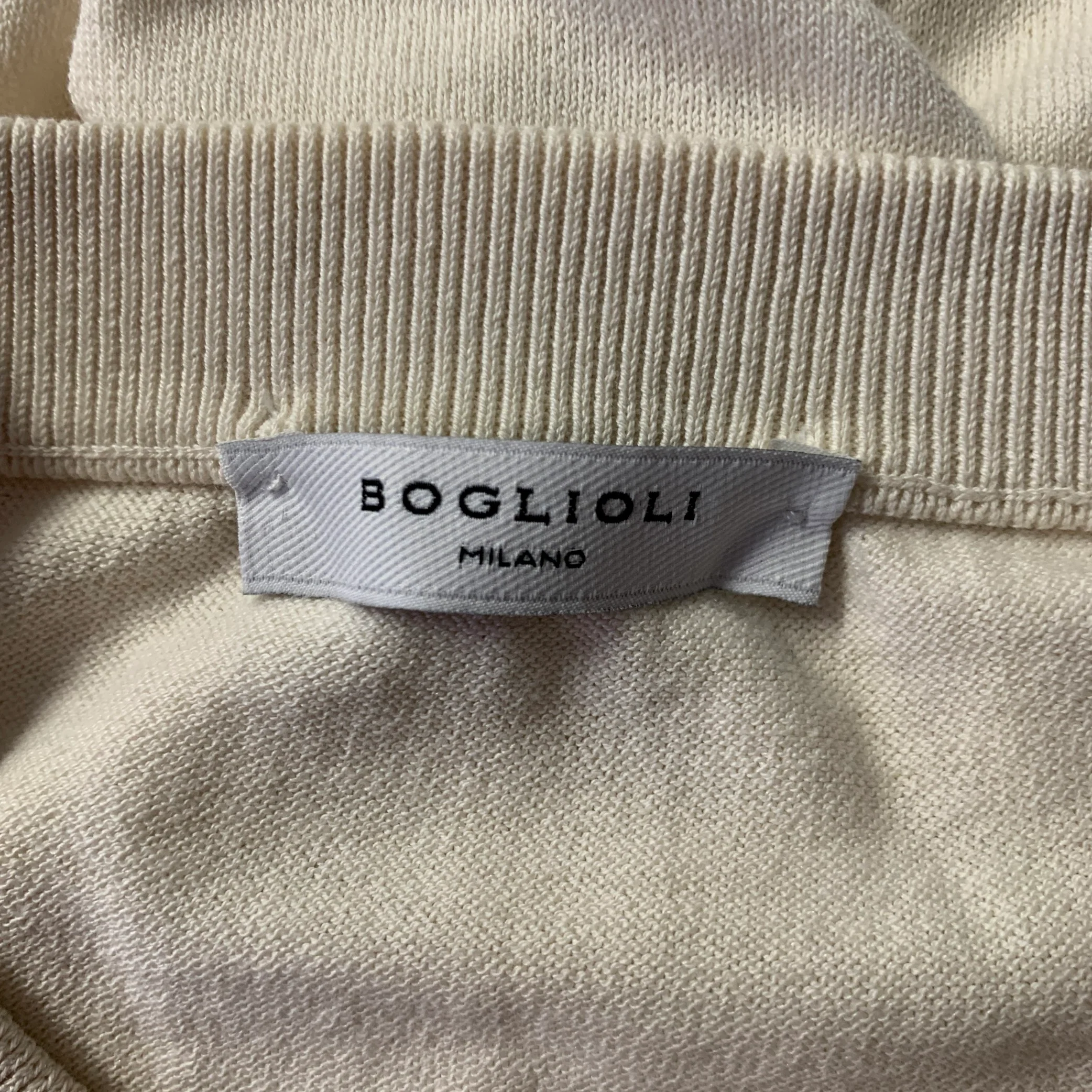 BOGLIOLI Size S Cream Solid Cotton Blend Ribbed Collar T-shirt - Image 5