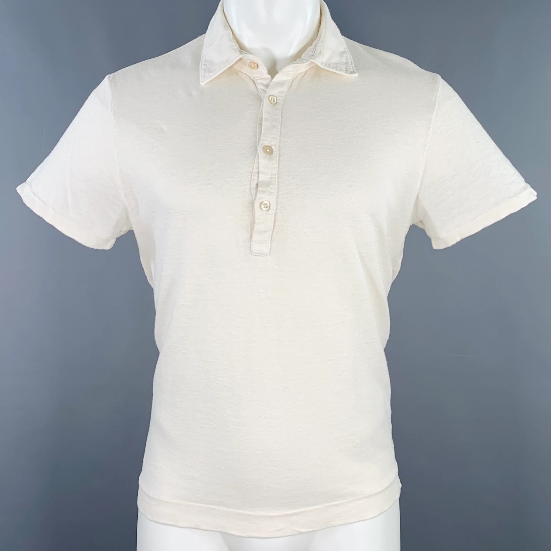 BOGLIOLI Size XS Cream Linen Half Placket Polo