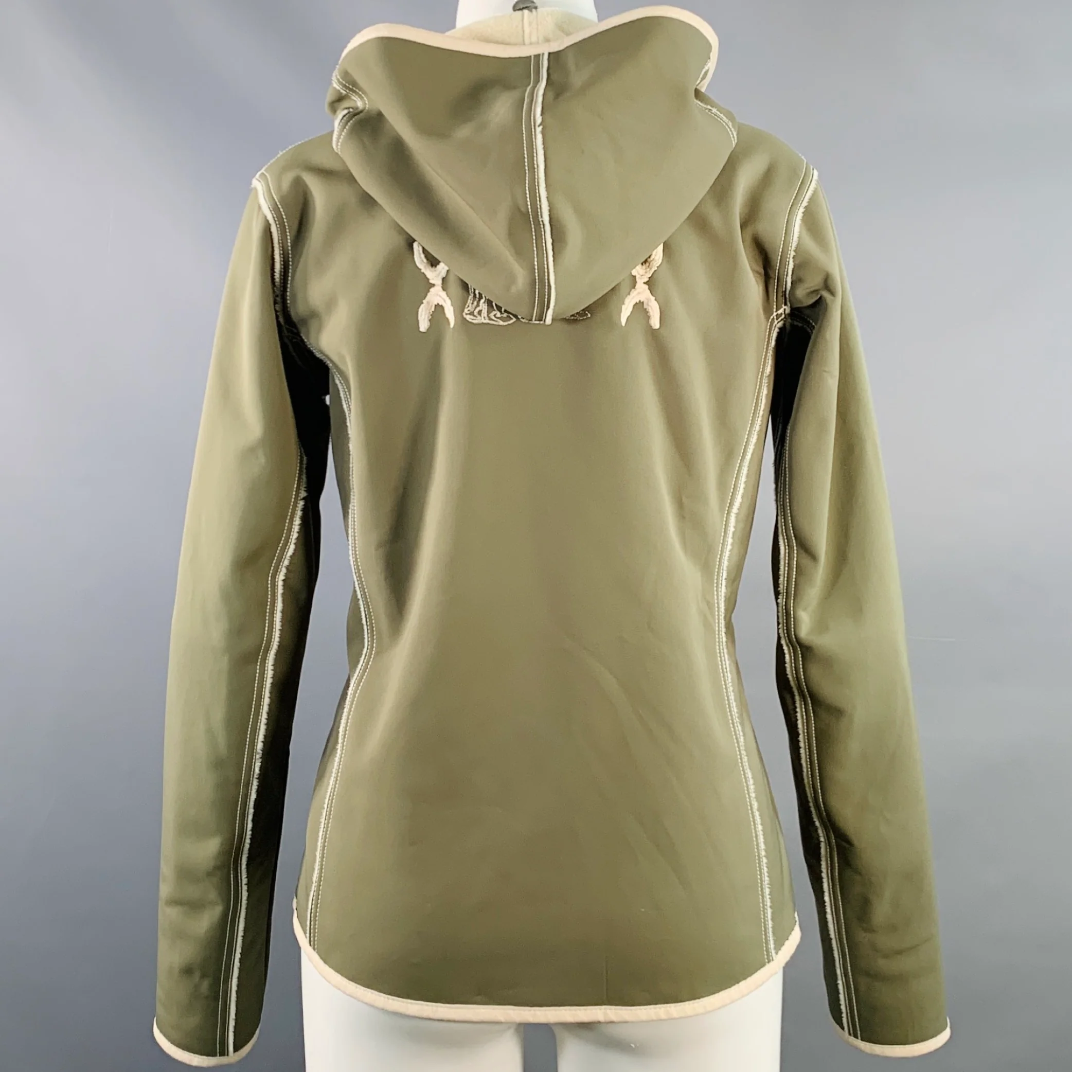 BOGNER Size M Cream Olive Polyester Blend Embroidered Hooded Jacket - Image 3