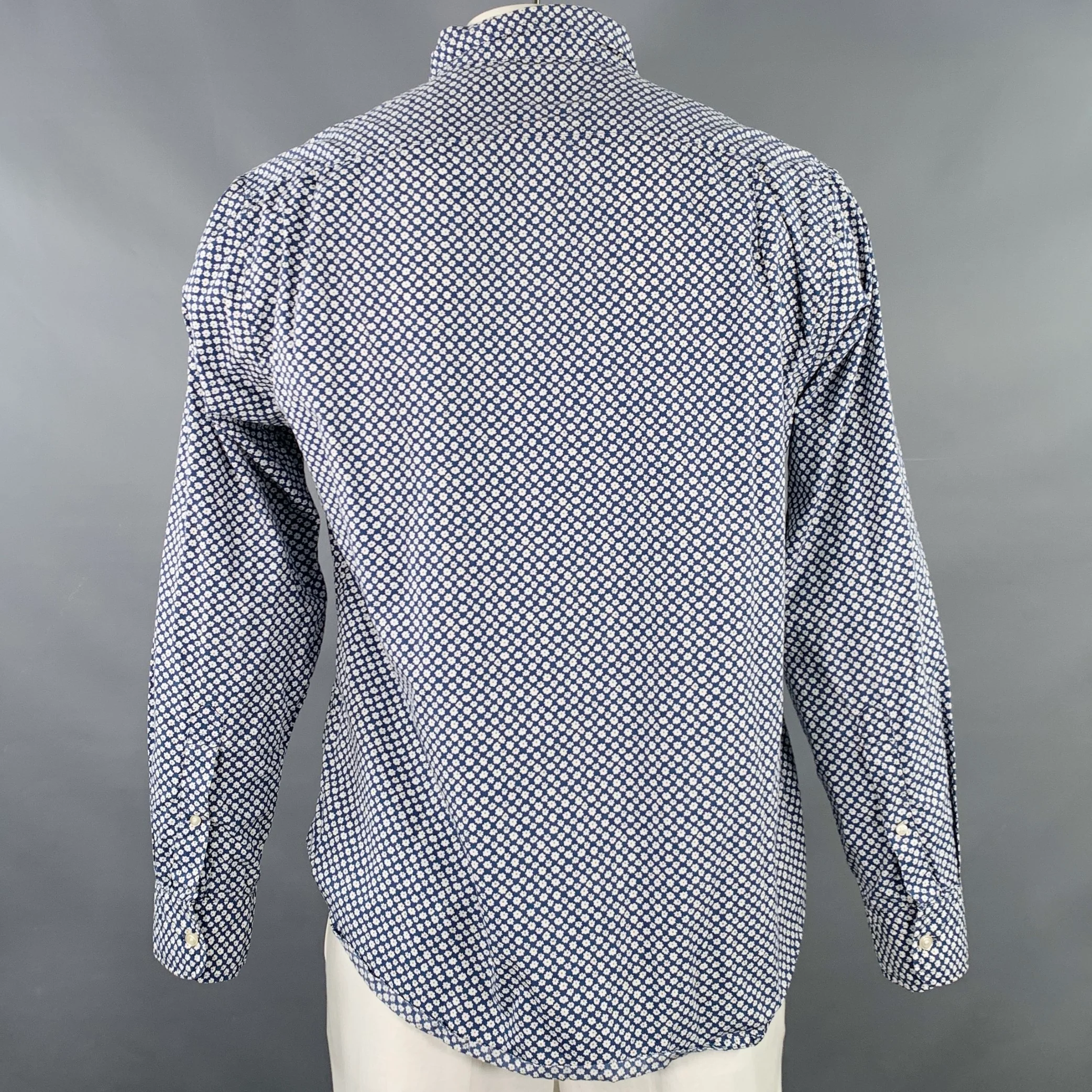 BONOBOS Size XL Blue White Floral Cotton One Pocket Long Sleeve Shirt - Image 4