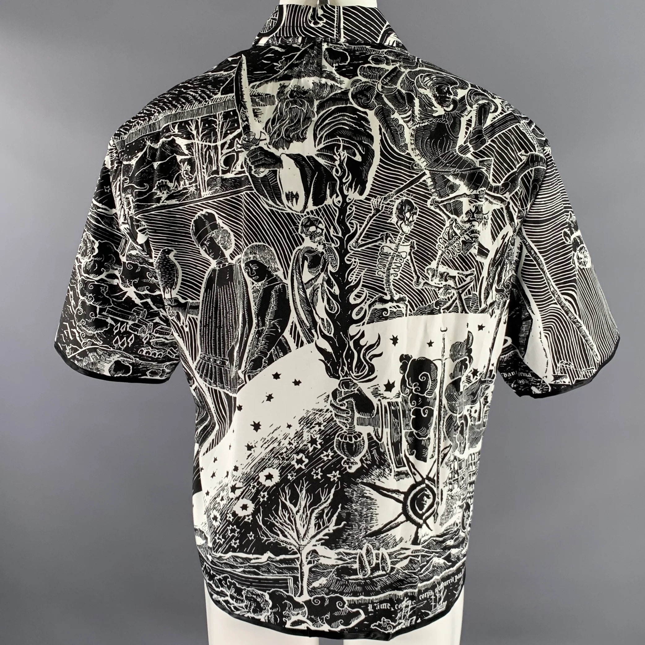 BORAMY VIGUIER Size L Black White Print Cotton Camp Polo - Image 4