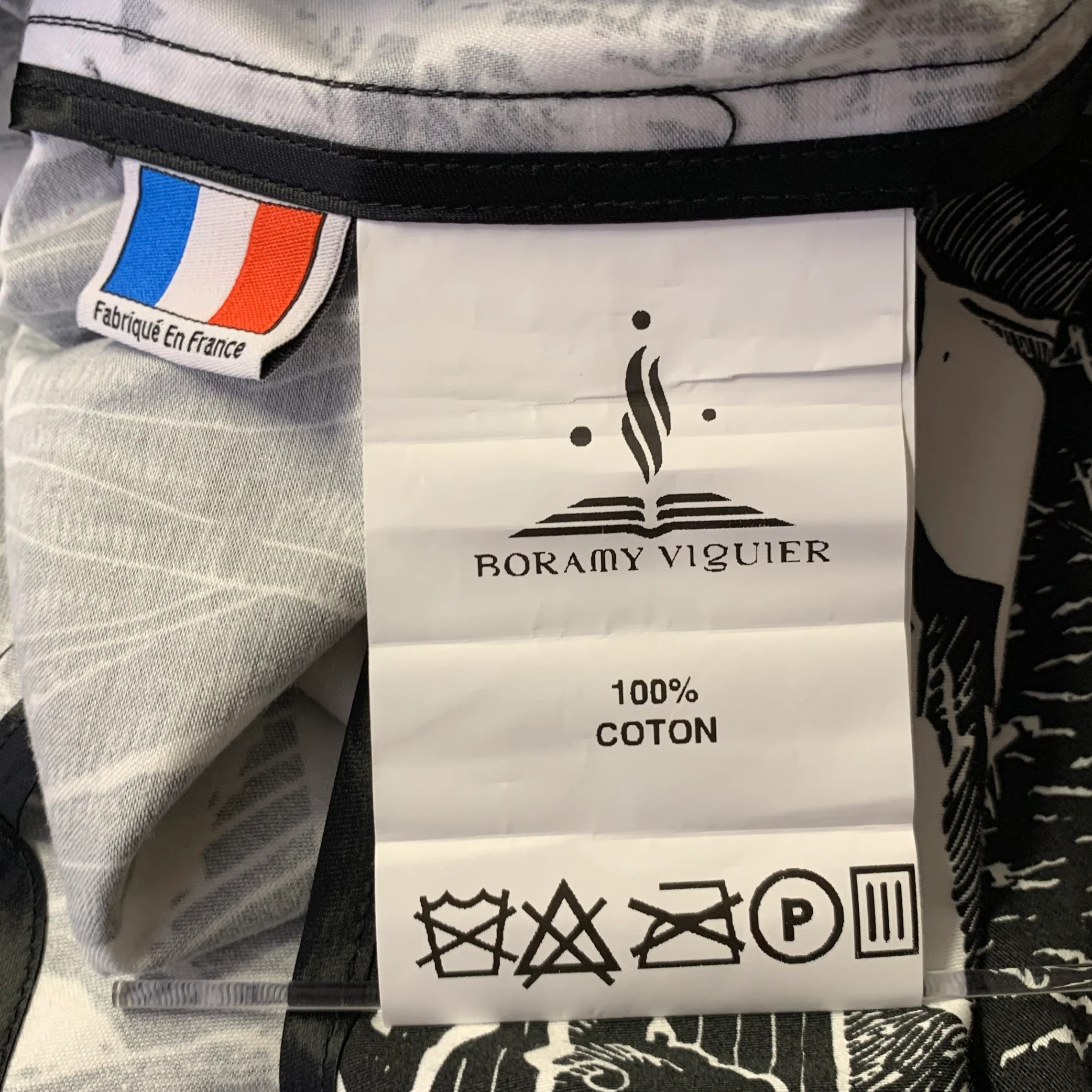 BORAMY VIGUIER Size L Black White Print Cotton Camp Polo - Image 7