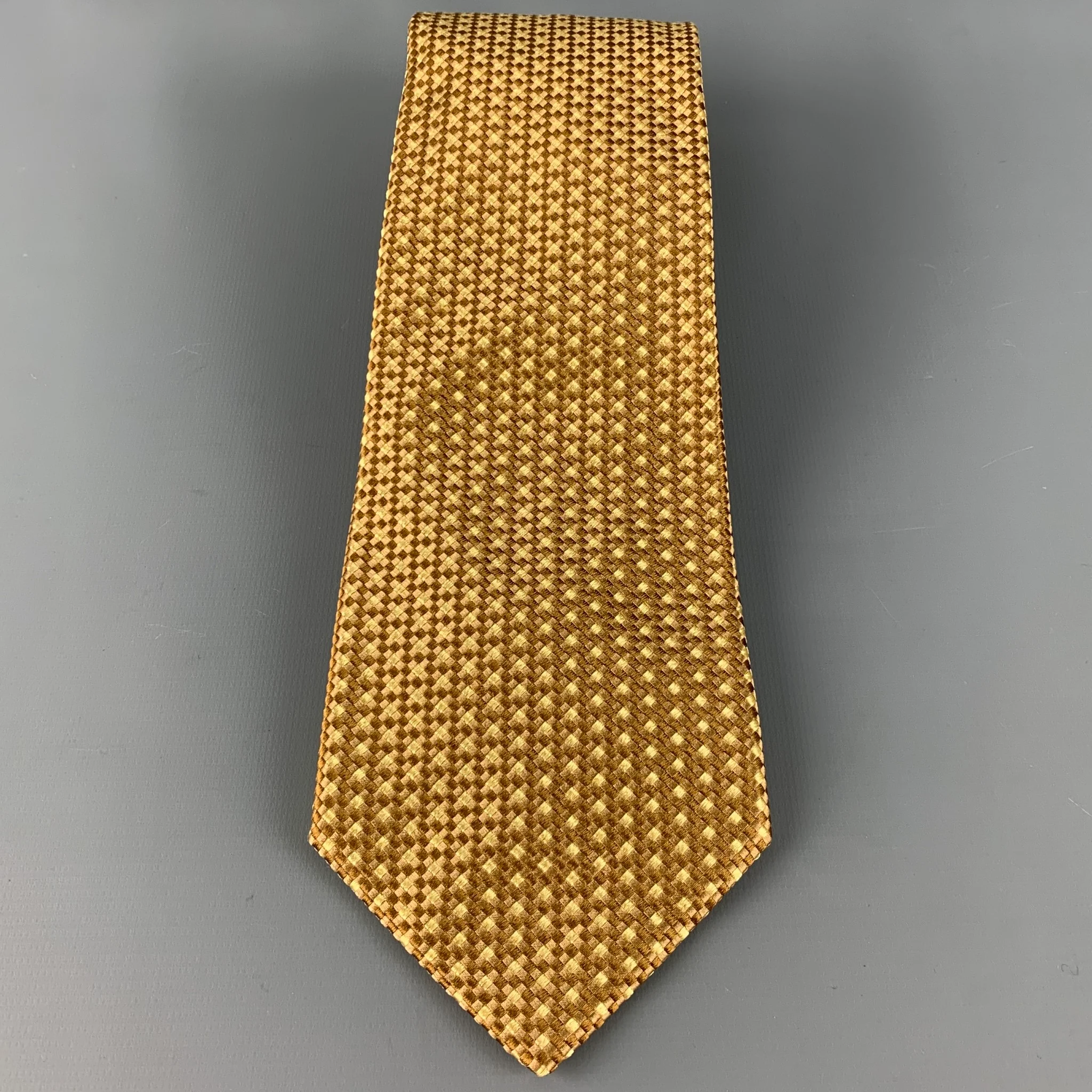 BORRELLI Beige Taupe Checkered Silk Tie - Image 2