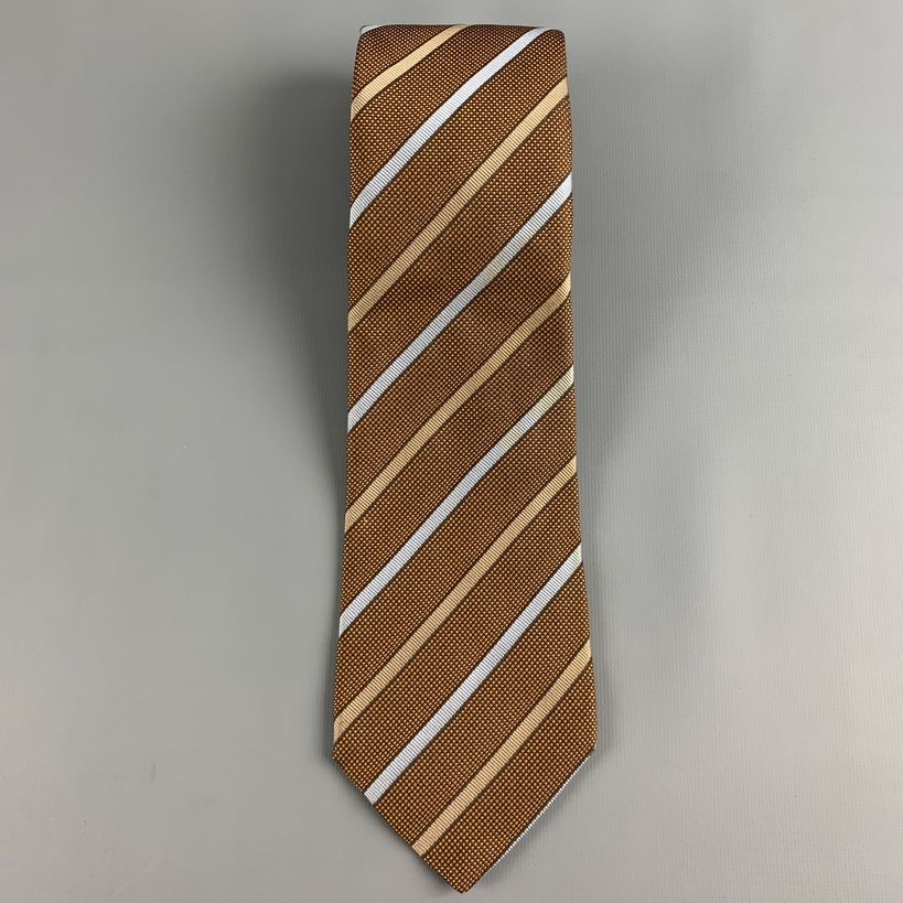 BORRELLI Brown Light Blue Diagonal Stripe Tie