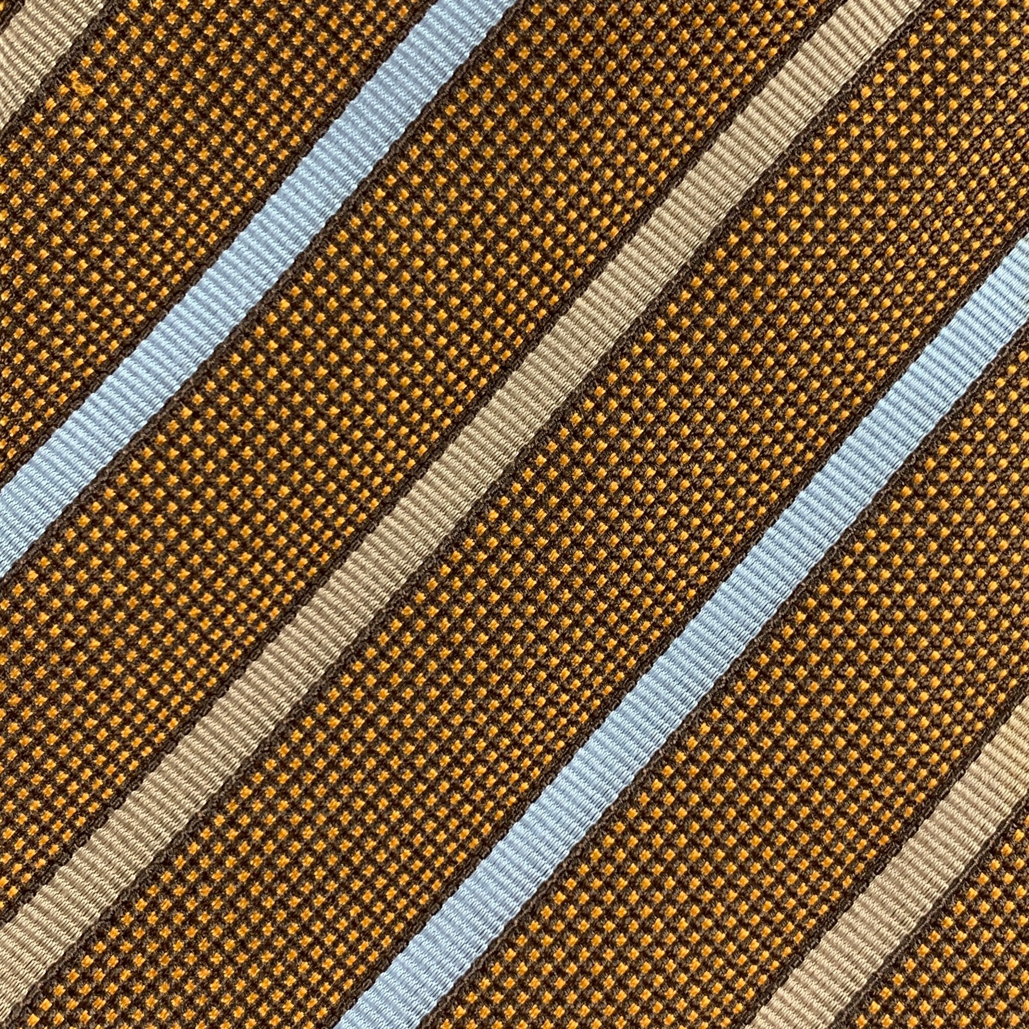 BORRELLI Brown Light Blue Diagonal Stripe Tie - Image 2