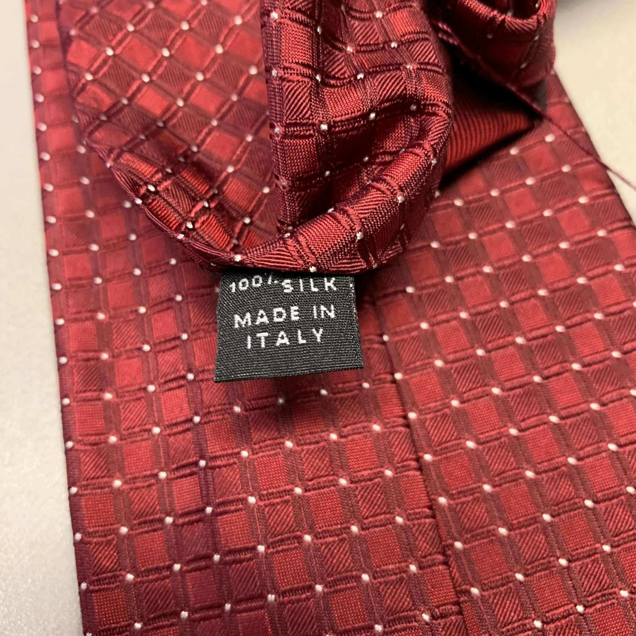 BORRELLI Burgundy White Checkered Silk Tie - Image 3