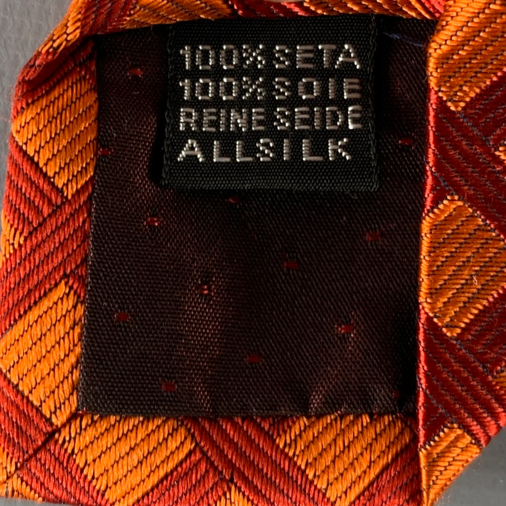 BORRELLI Orange Red Checkered Silk Jacquard Tie - Image 4