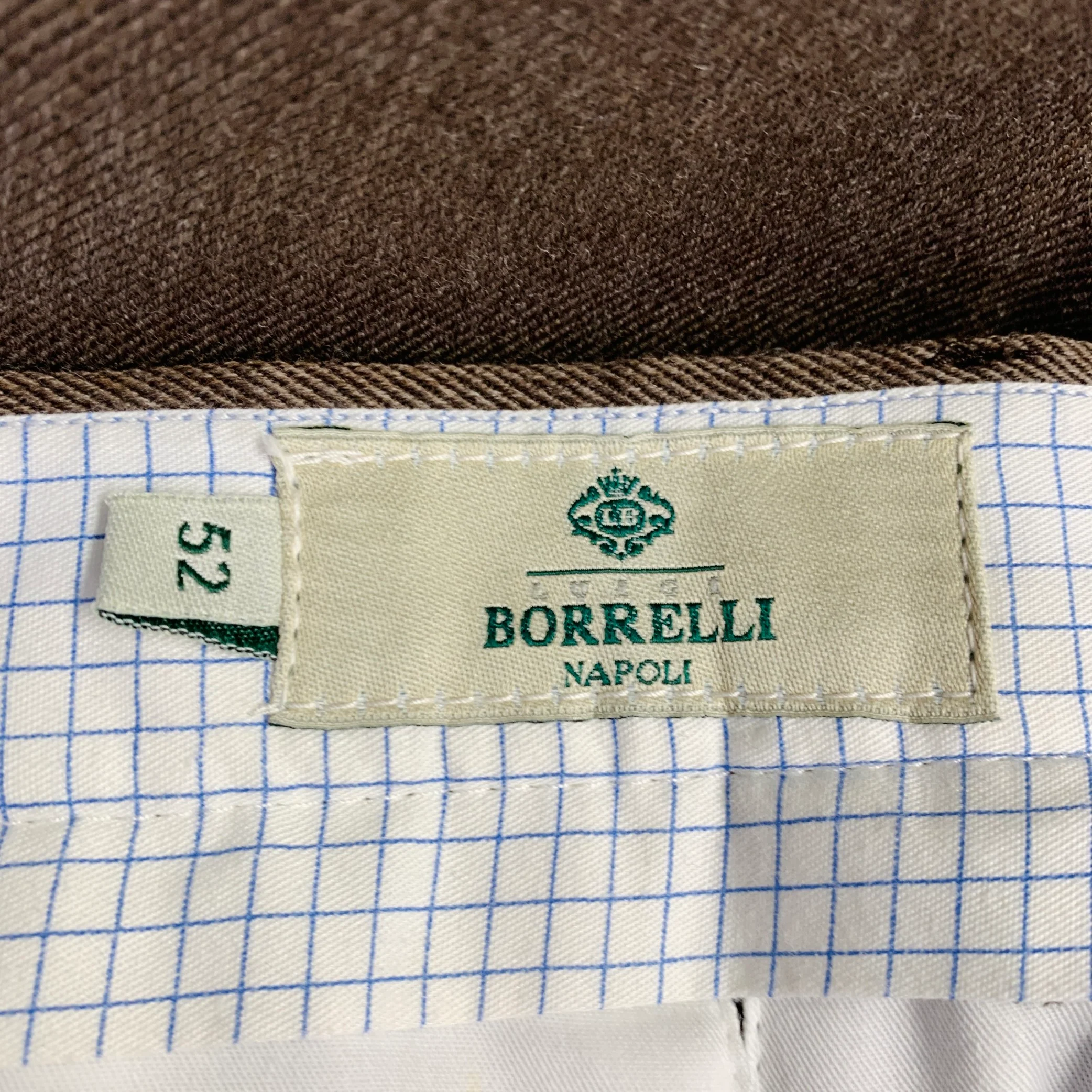 BORRELLI Size 36 Brown Twill Wool Flat Front Tapered Cuffed Dress Pants - Image 3